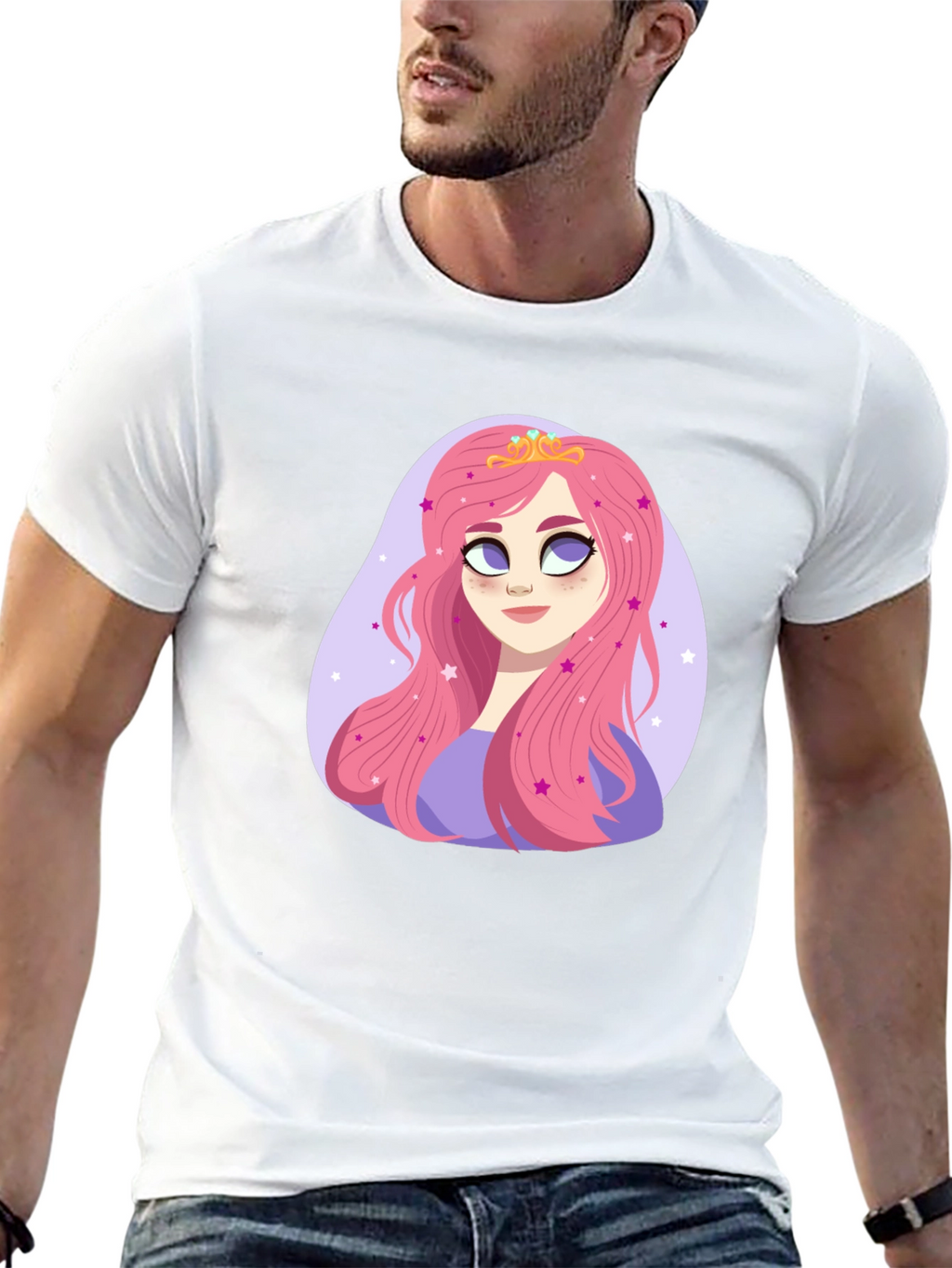Princess Pink Hair Cartoon Graphic Tee