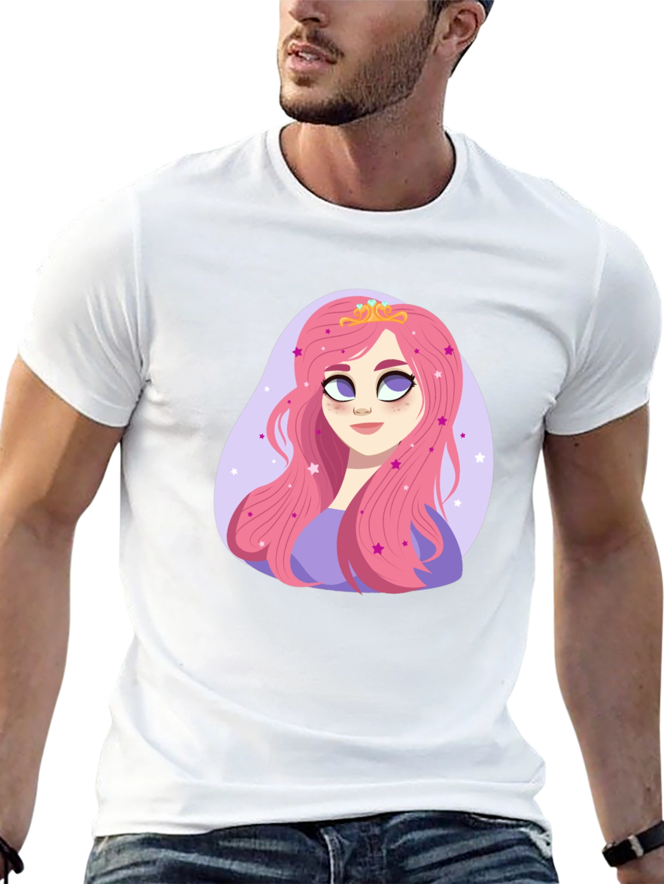 Princess Pink Hair Cartoon Graphic Tee
