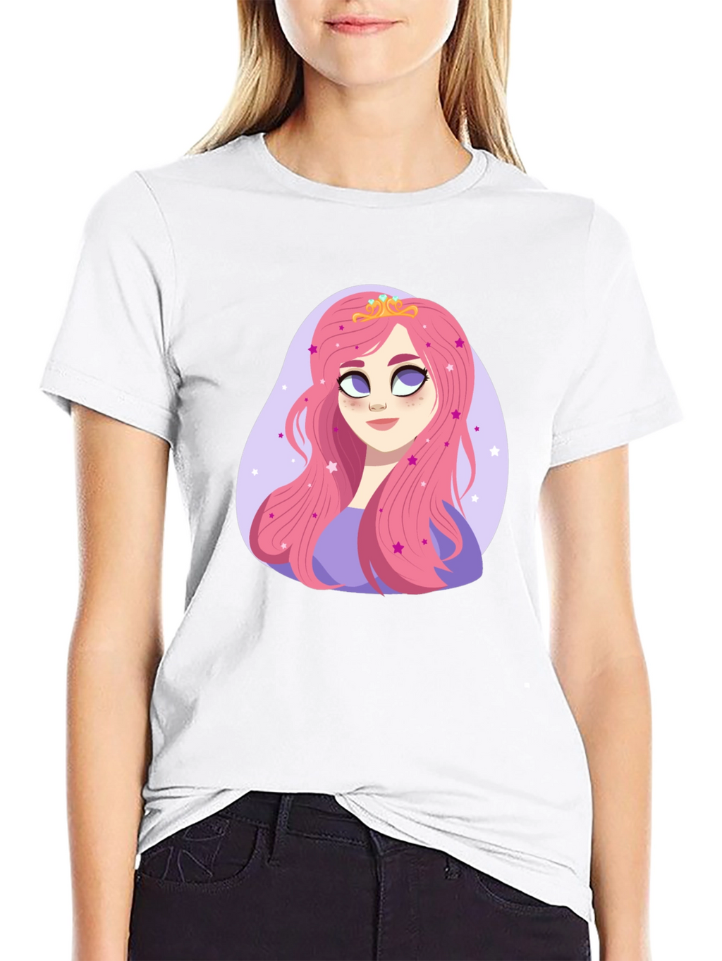 Princess Pink Hair Cartoon Graphic Tee