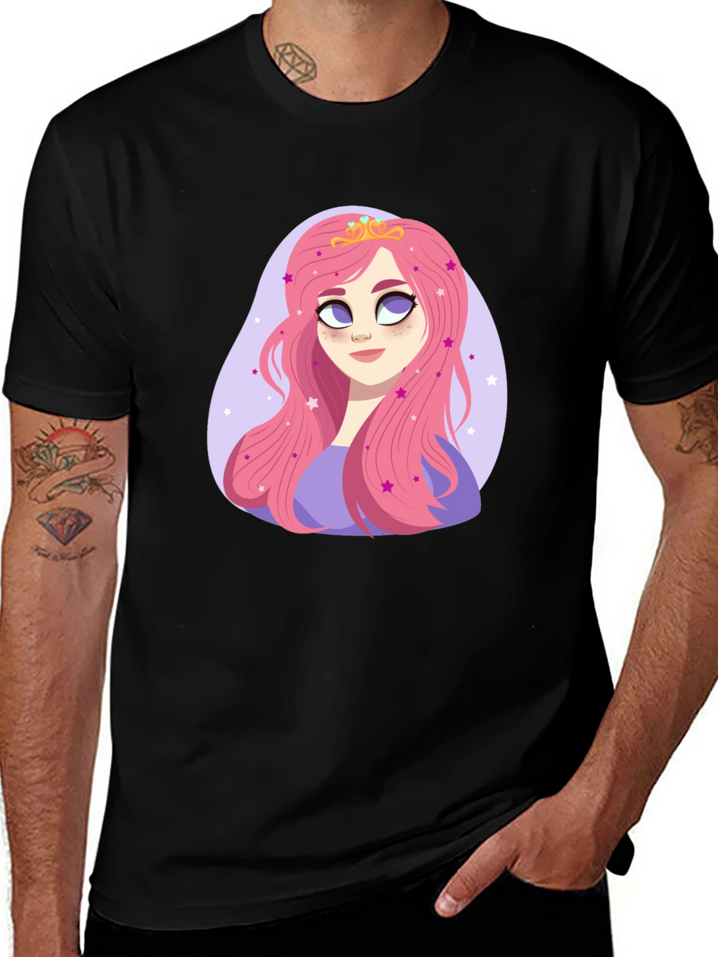 Princess Pink Hair Cartoon Graphic Tee