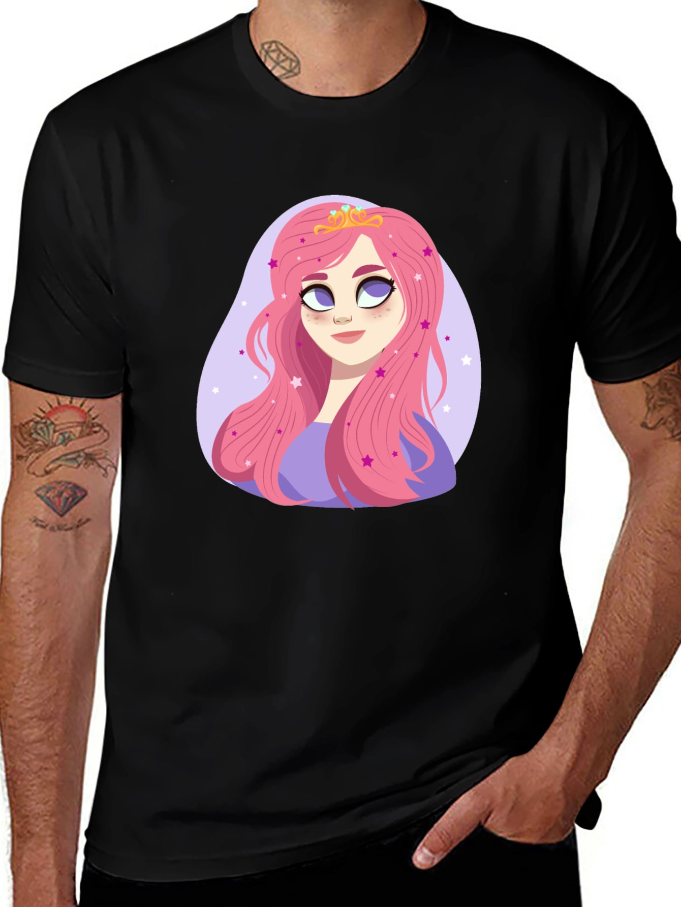 Princess Pink Hair Cartoon Graphic Tee