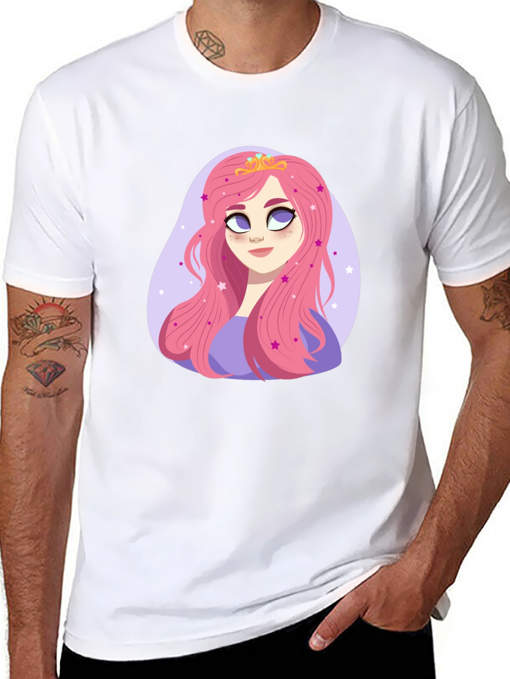 Princess Pink Hair Cartoon Graphic Tee
