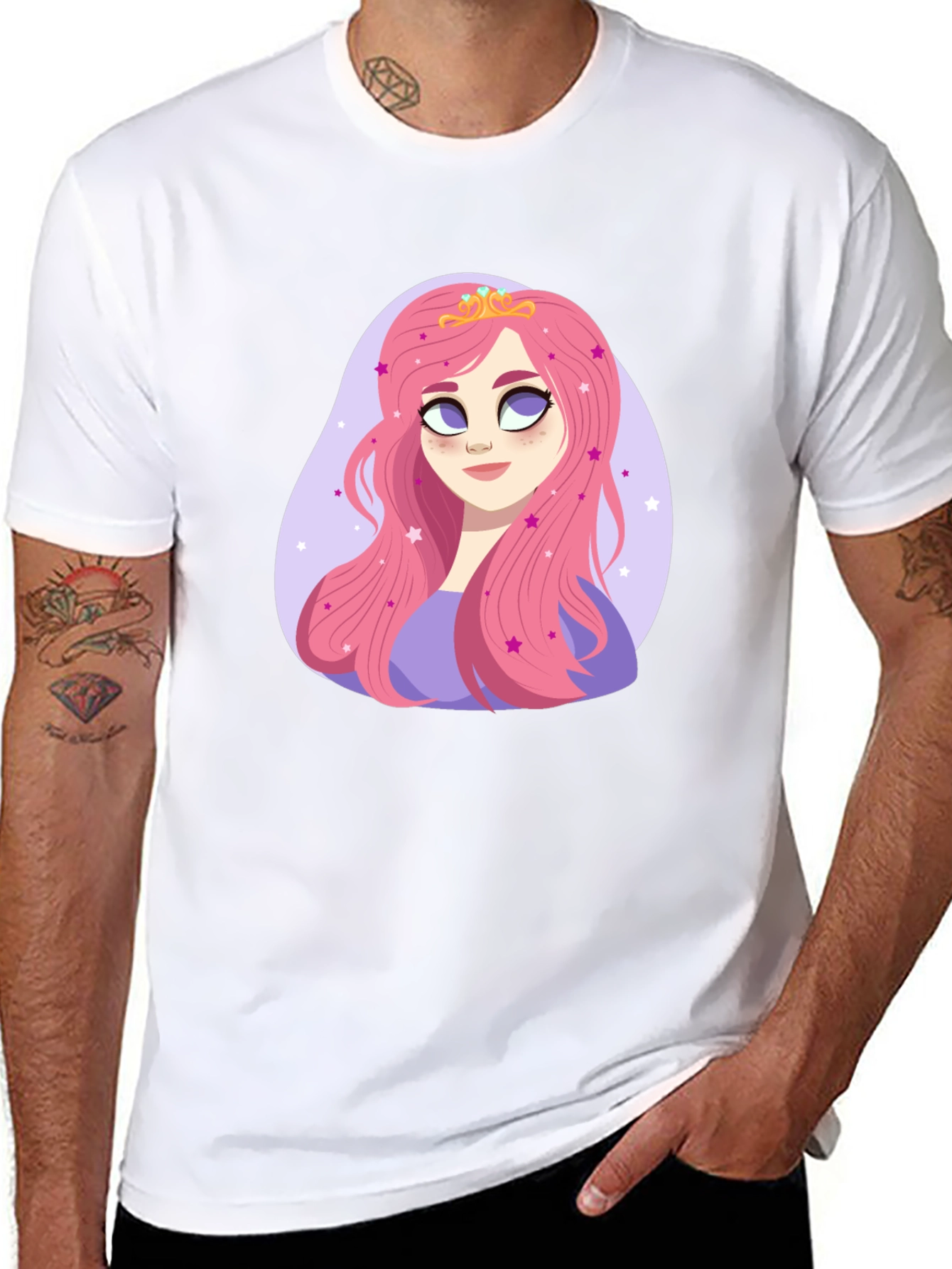 Princess Pink Hair Cartoon Graphic Tee