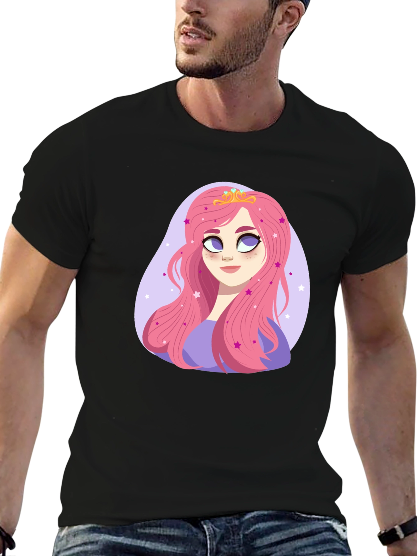 Princess Pink Hair Cartoon Graphic Tee