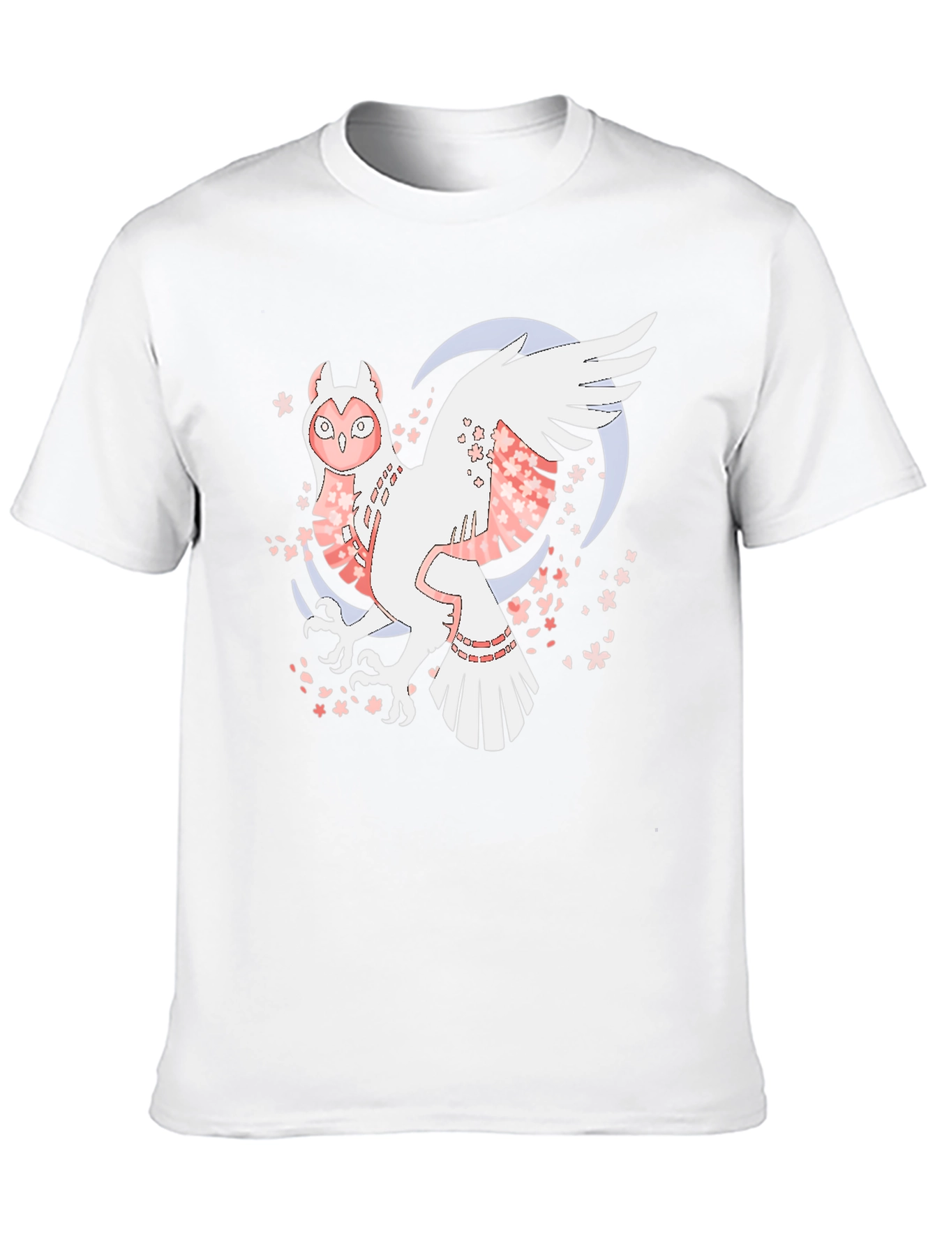 Owl and Cherry Blossom Graphic Tee - Black Cotton Blend