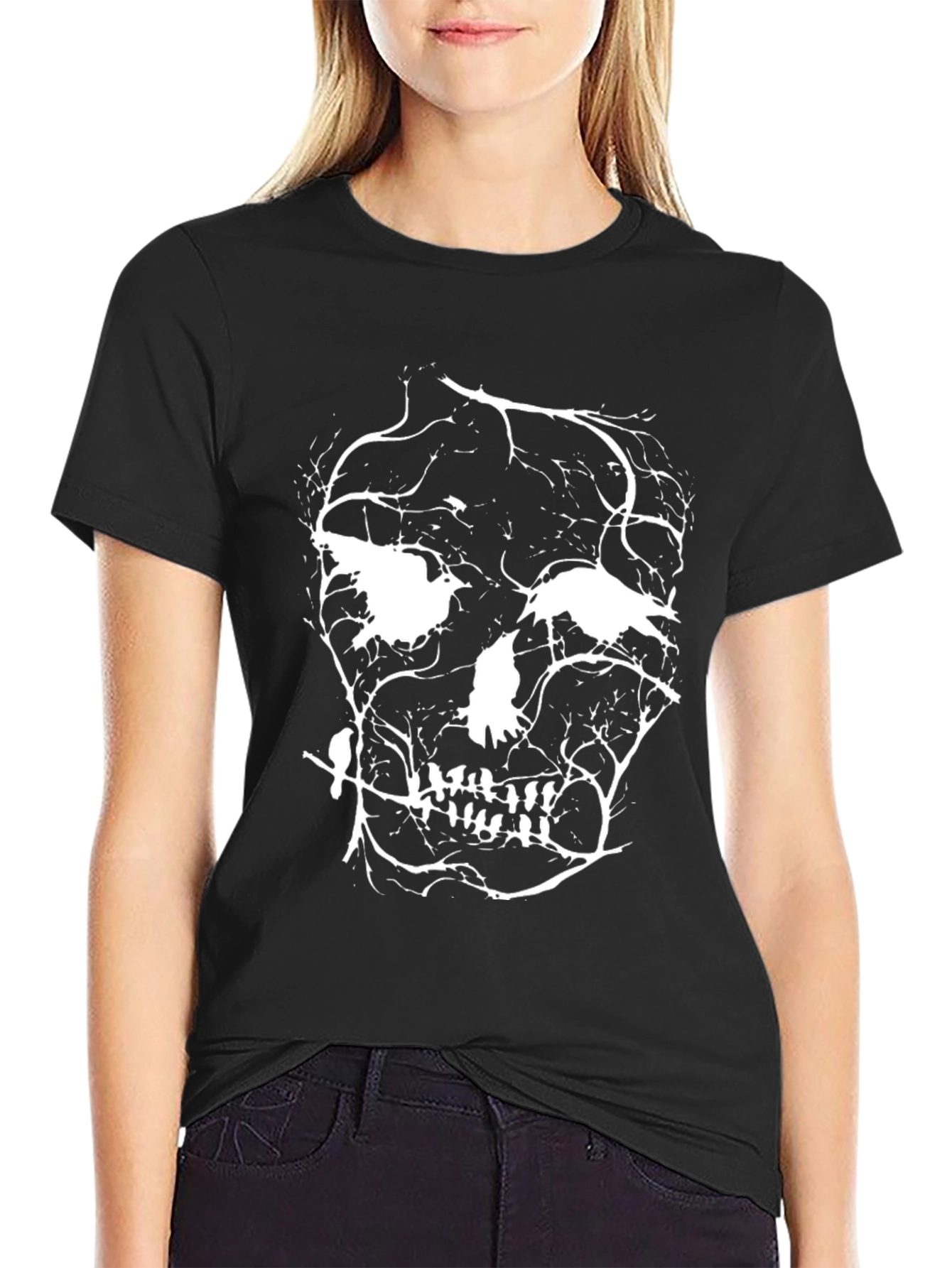 Skull Branches Graphic T-Shirt - Black Cotton Tee