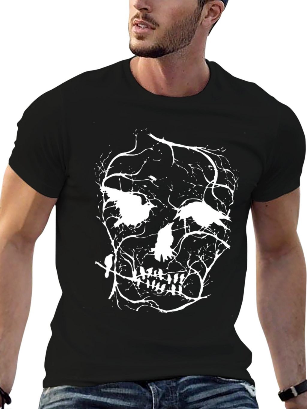 Skull Branches Graphic T-Shirt - Black Cotton Tee