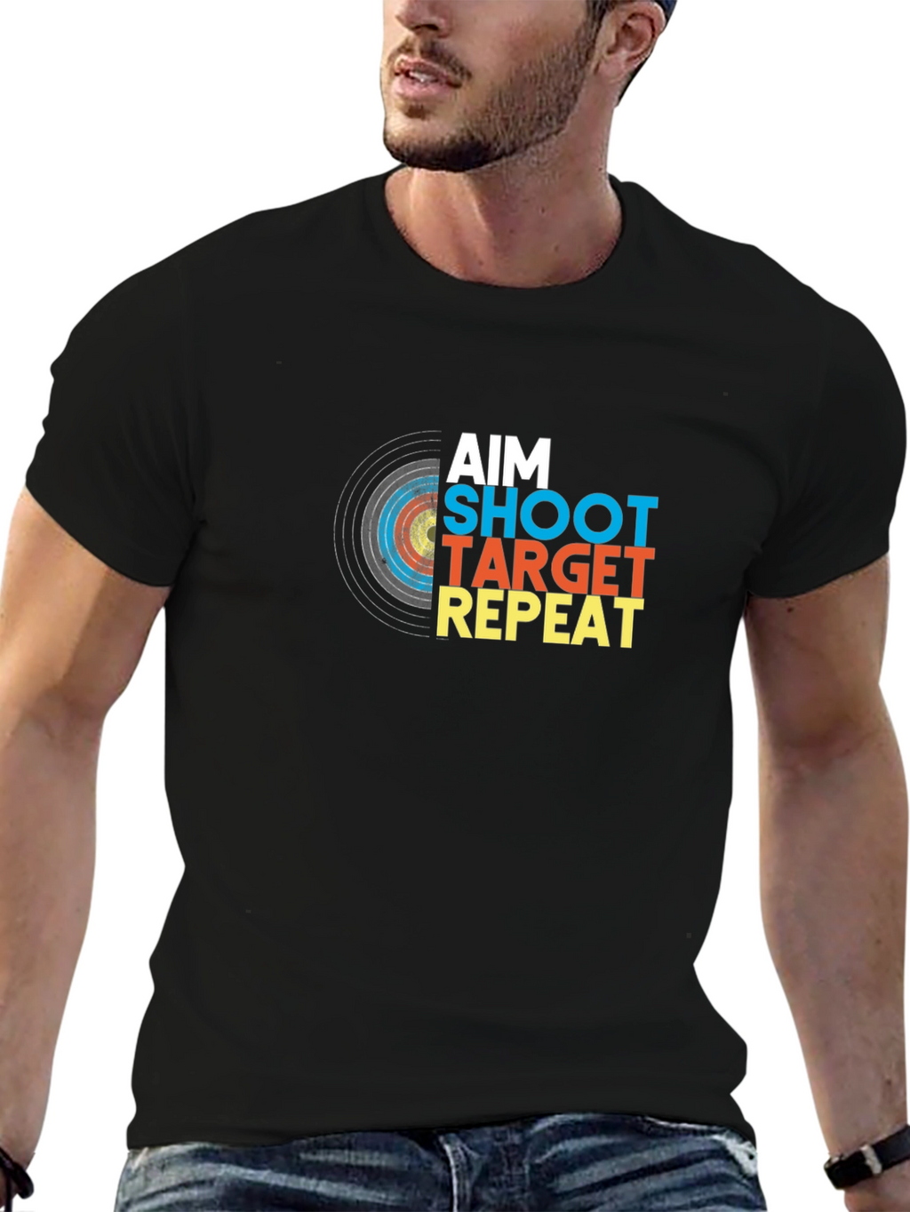 Aim Shoot Target Repeat Black Graphic Tee