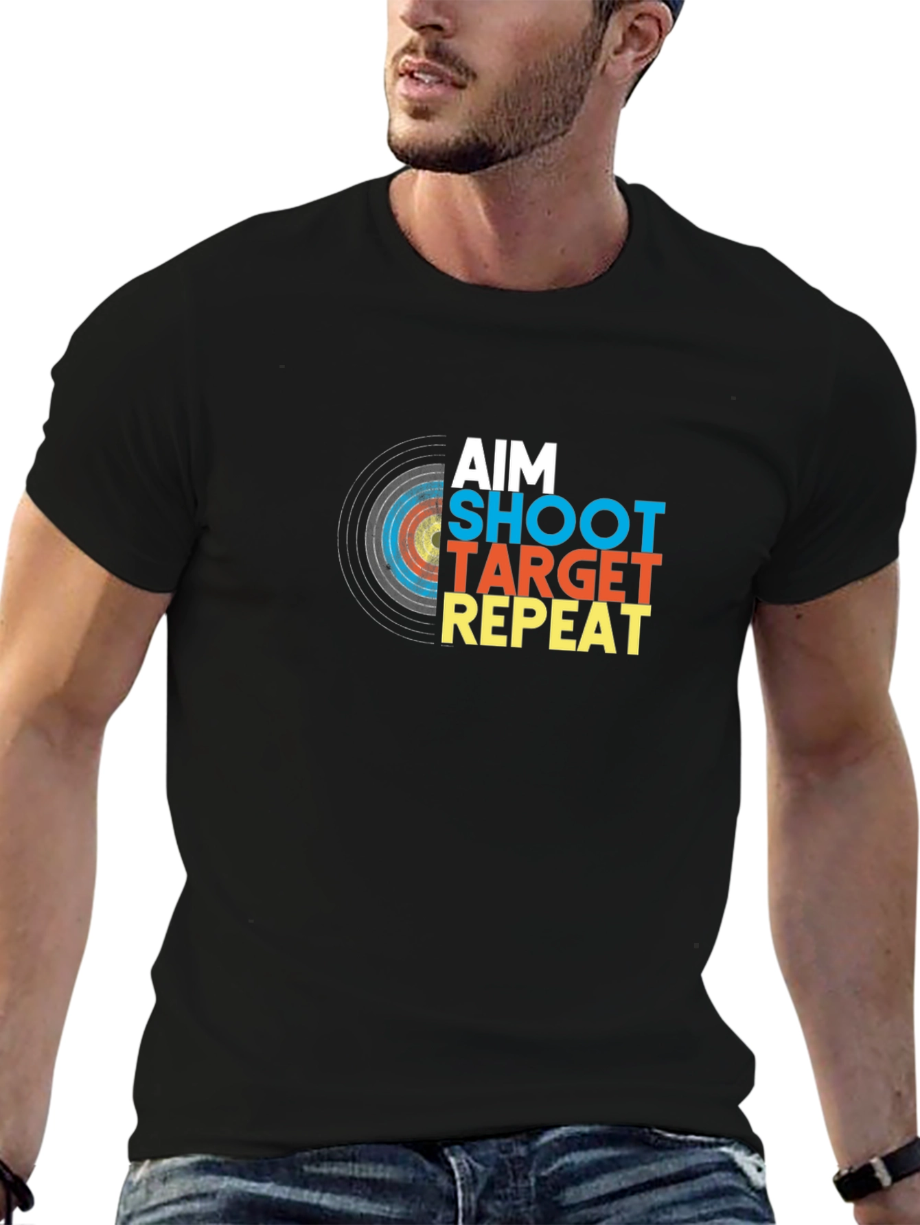 Aim Shoot Target Repeat Black Graphic Tee