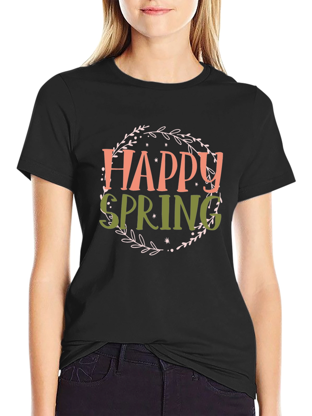 Happy Spring Graphic T-Shirt - Black