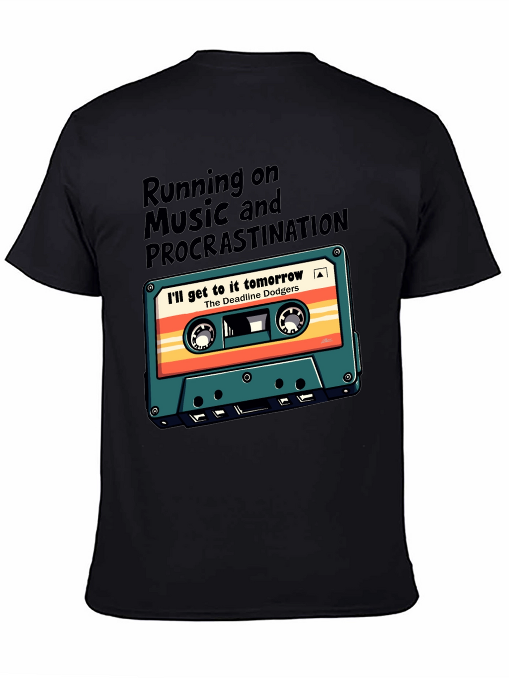 Retro Cassette Tape T-Shirt: Music & Procrastination