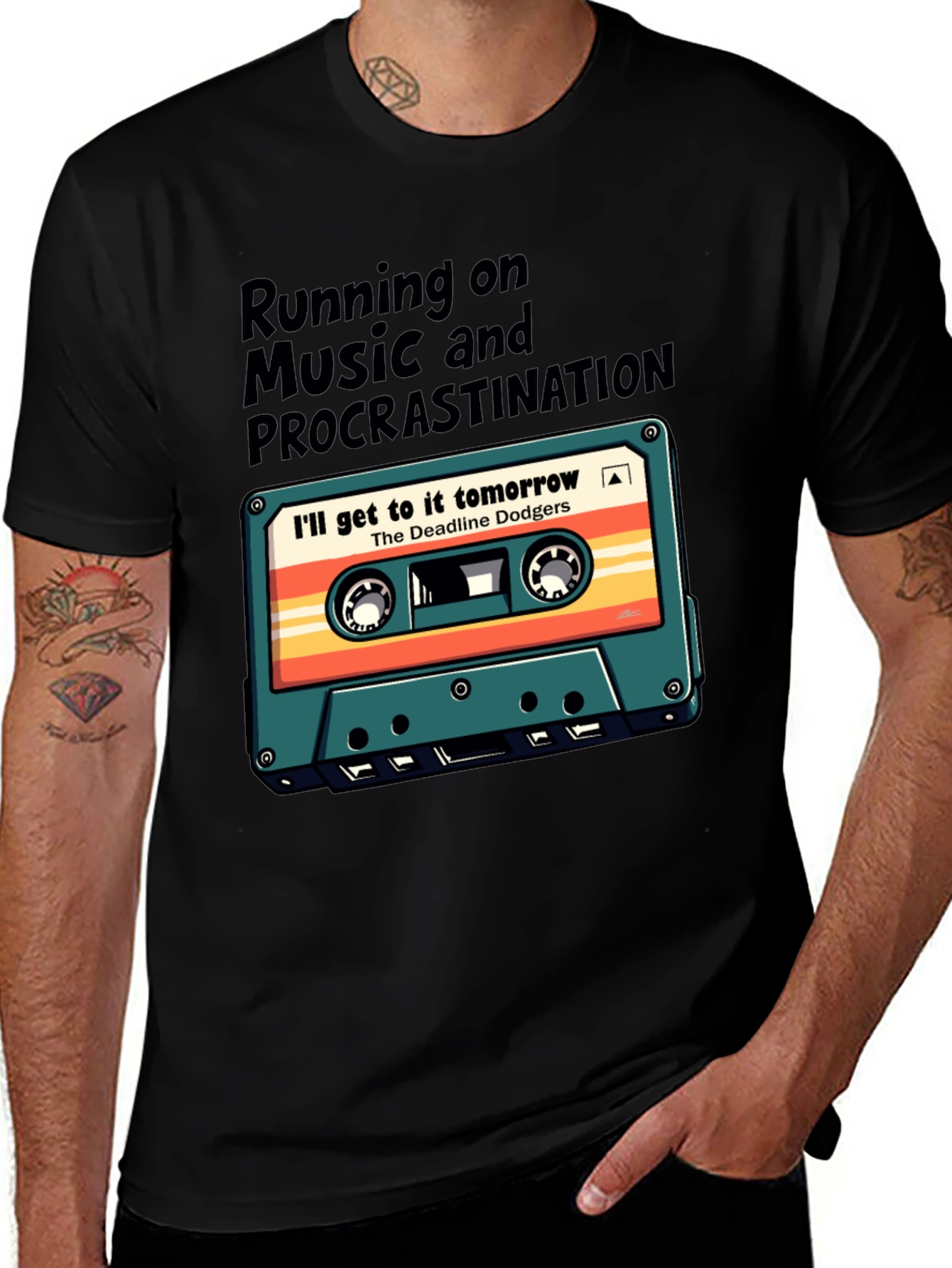 Retro Cassette Tape T-Shirt: Music & Procrastination