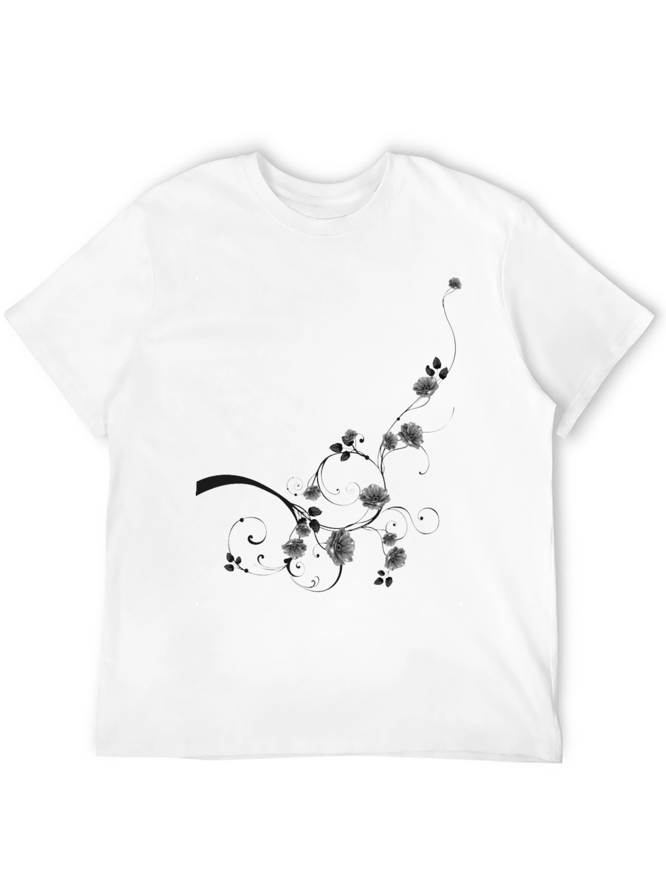 Mens Black Floral Graphic T-Shirt