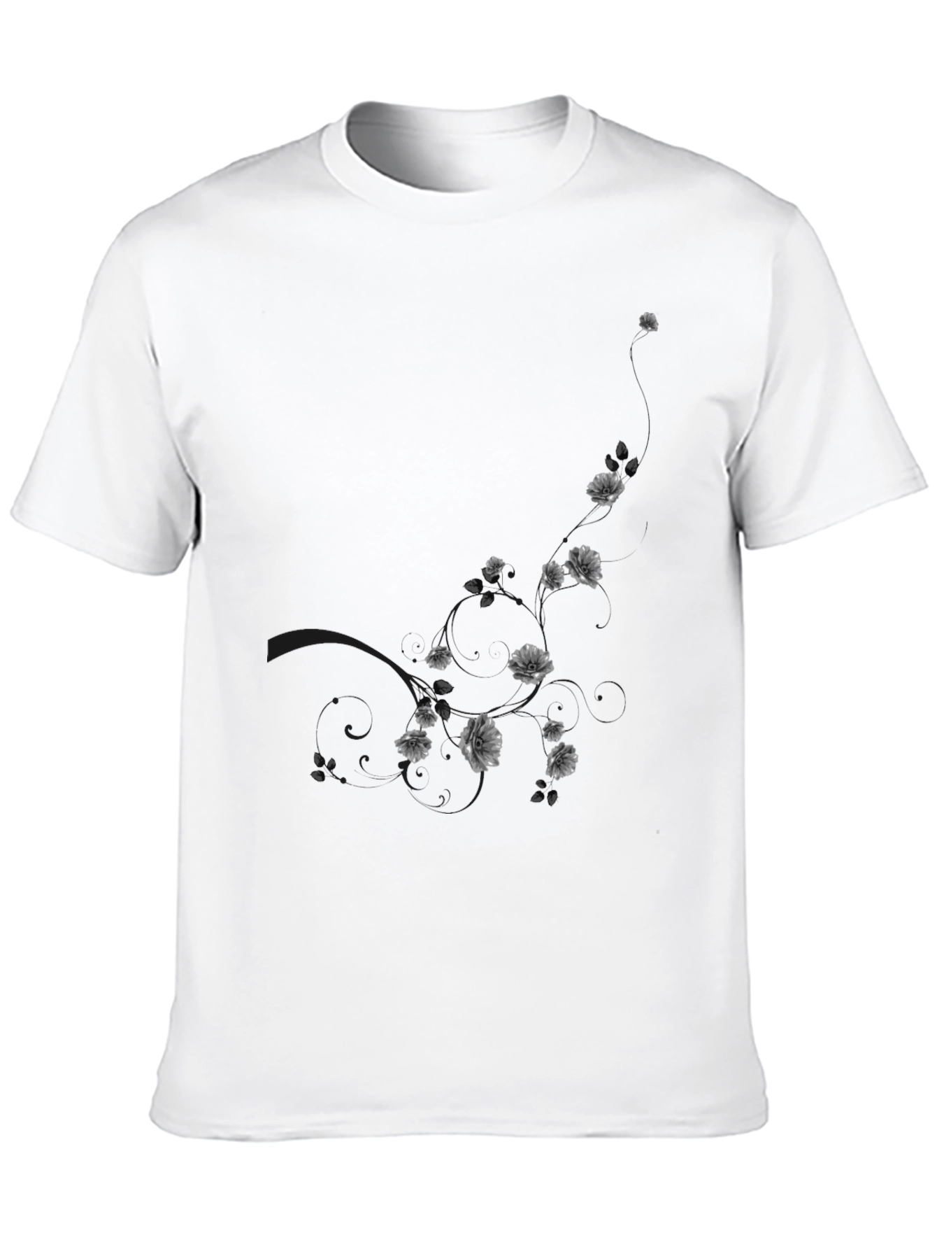 Mens Black Floral Graphic T-Shirt