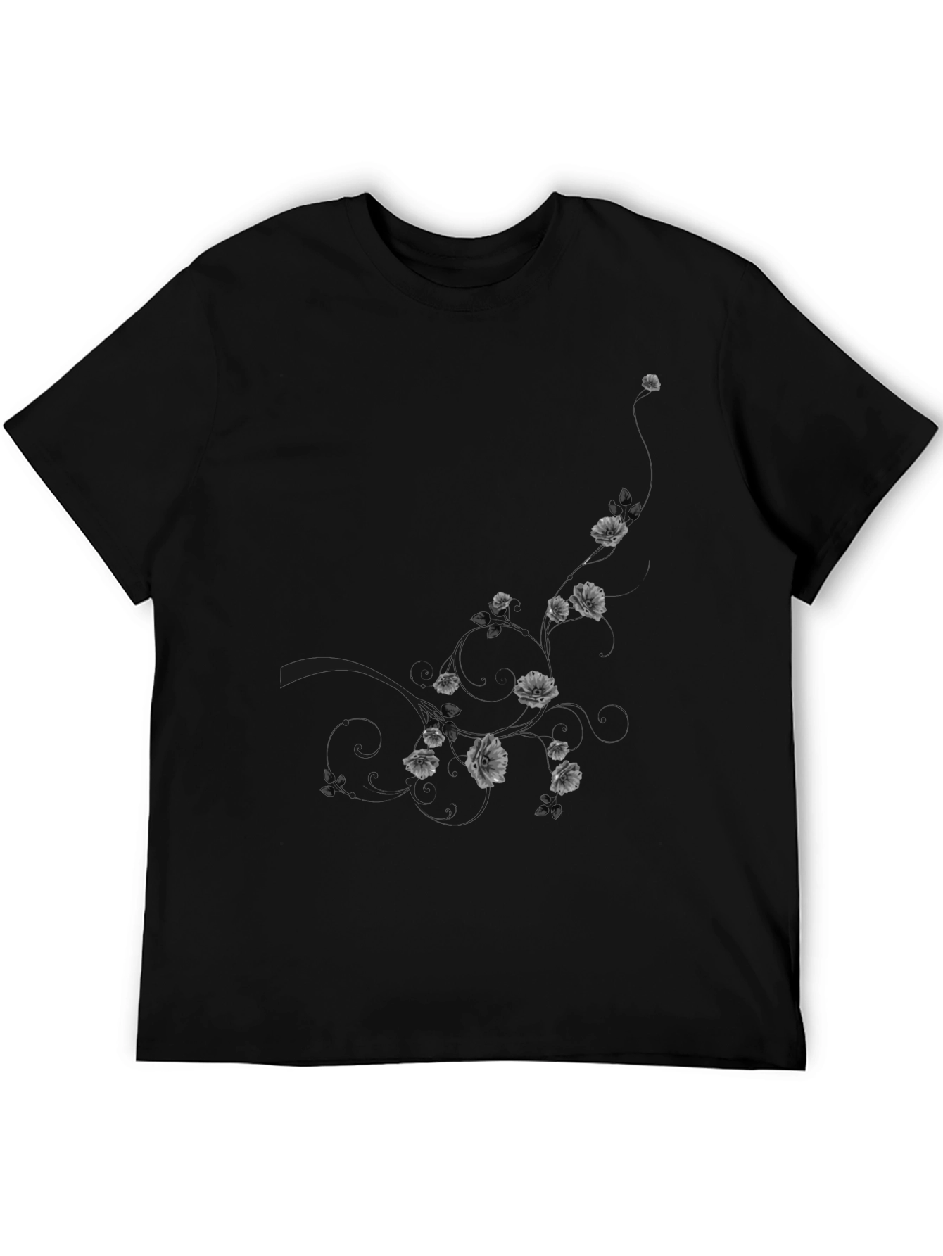 Mens Black Floral Graphic T-Shirt