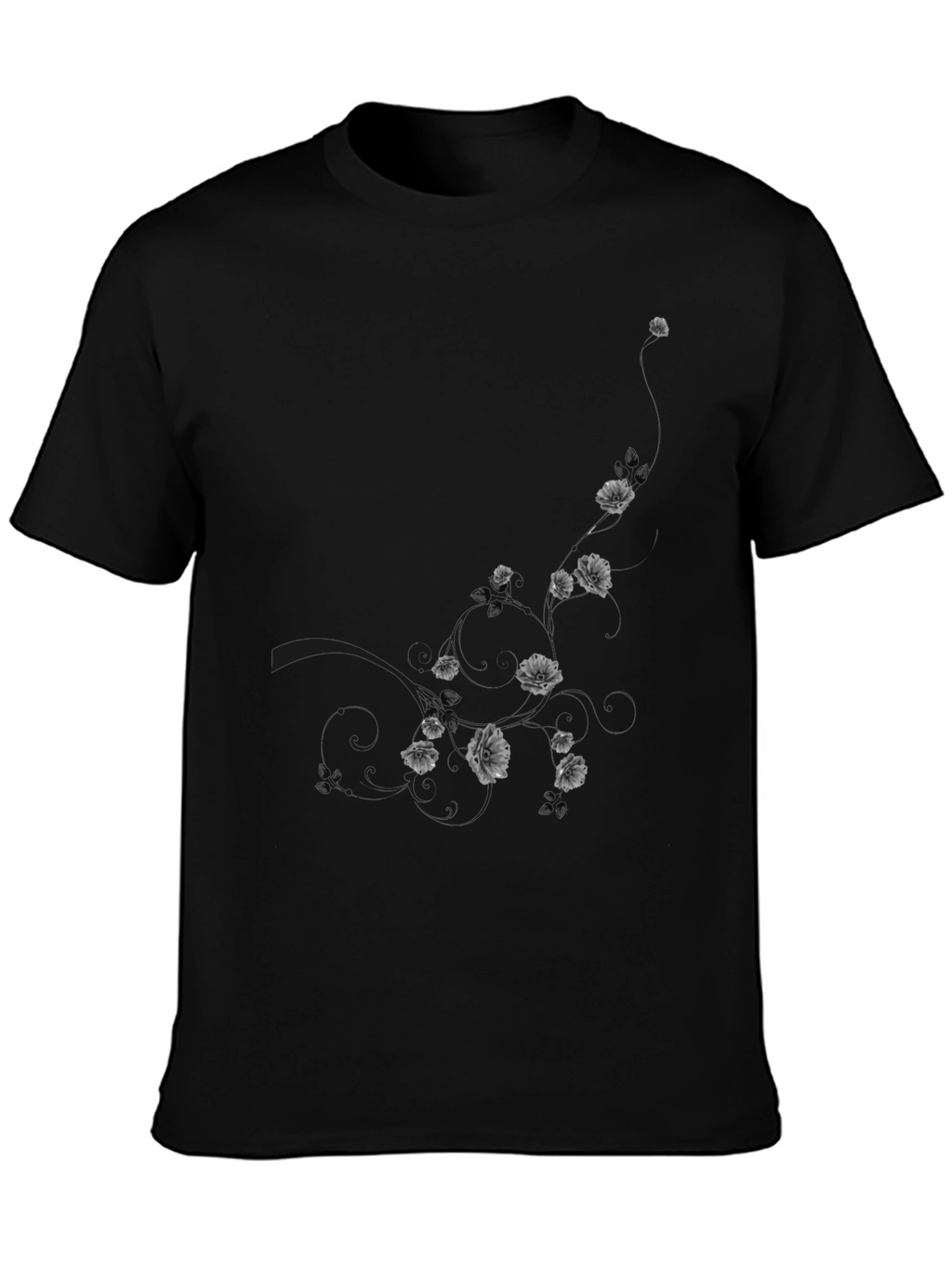 Mens Black Floral Graphic T-Shirt