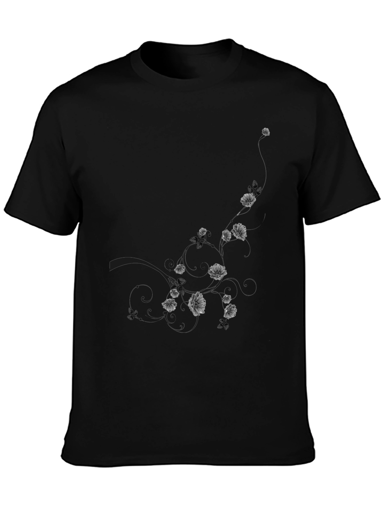 Mens Black Floral Graphic T-Shirt