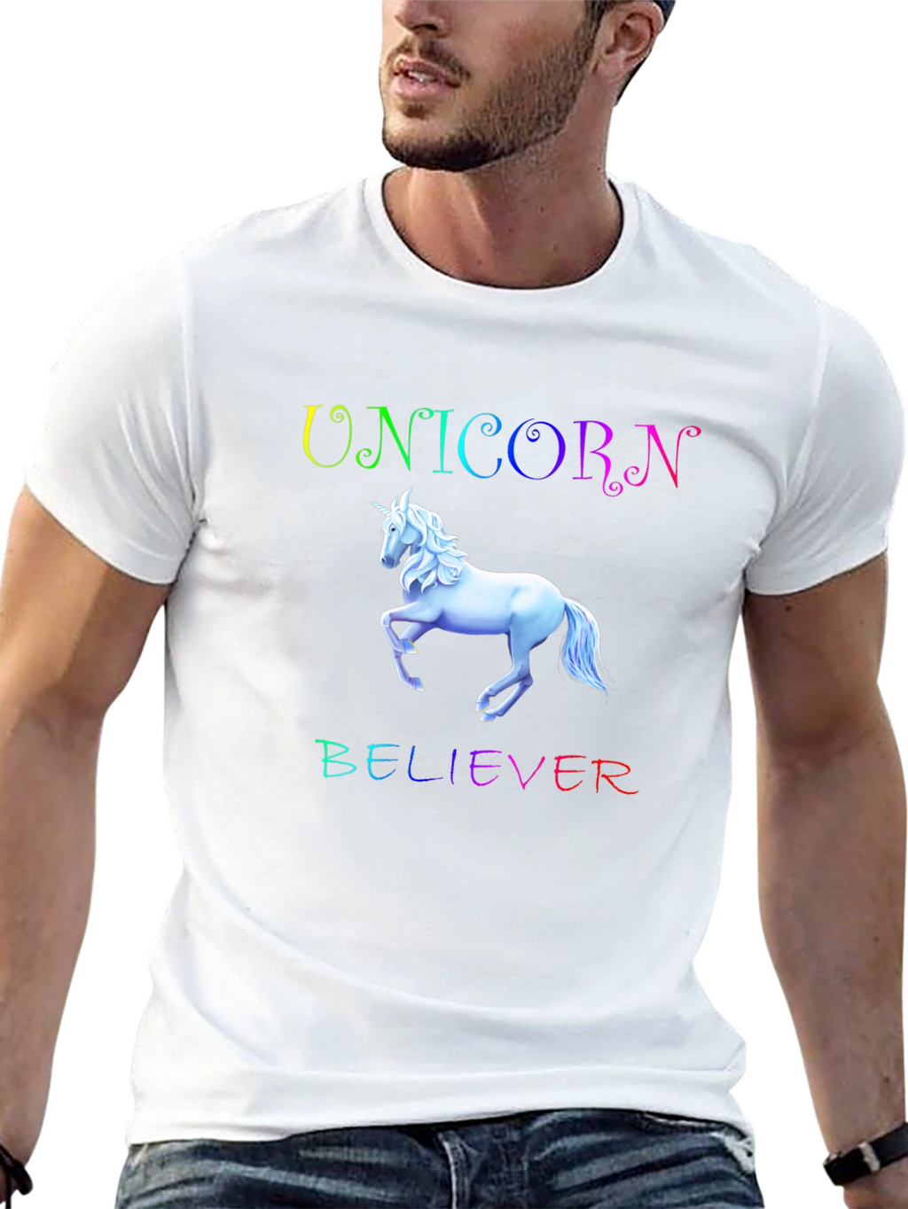 Unicorn Believer Rainbow Text Black T-Shirt