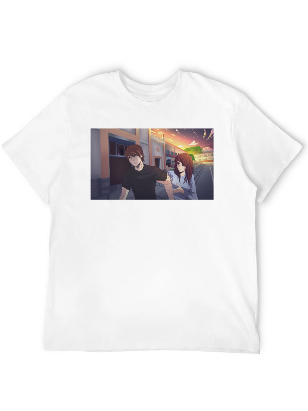 Anime Couple Graphic Black T-Shirt