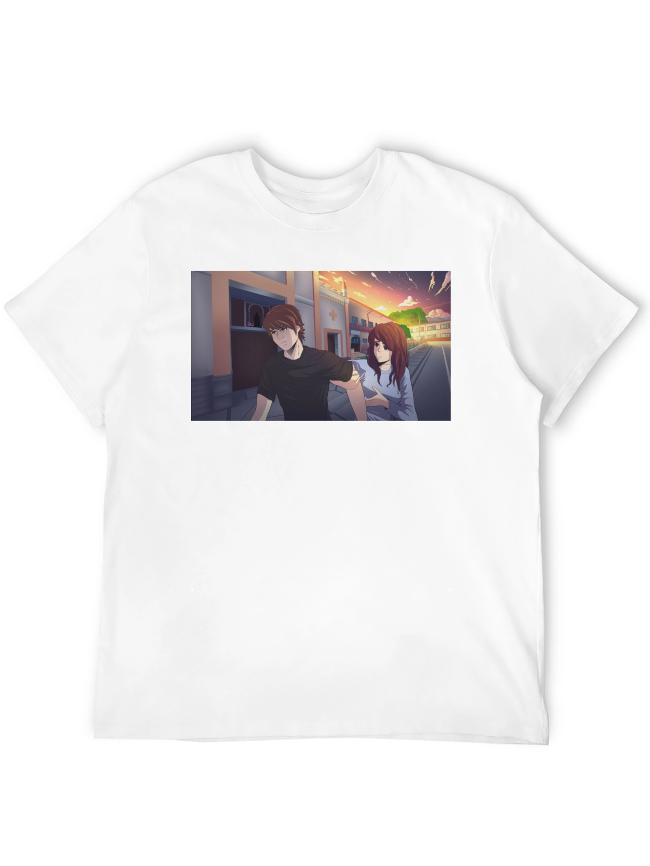 Anime Couple Graphic Black T-Shirt