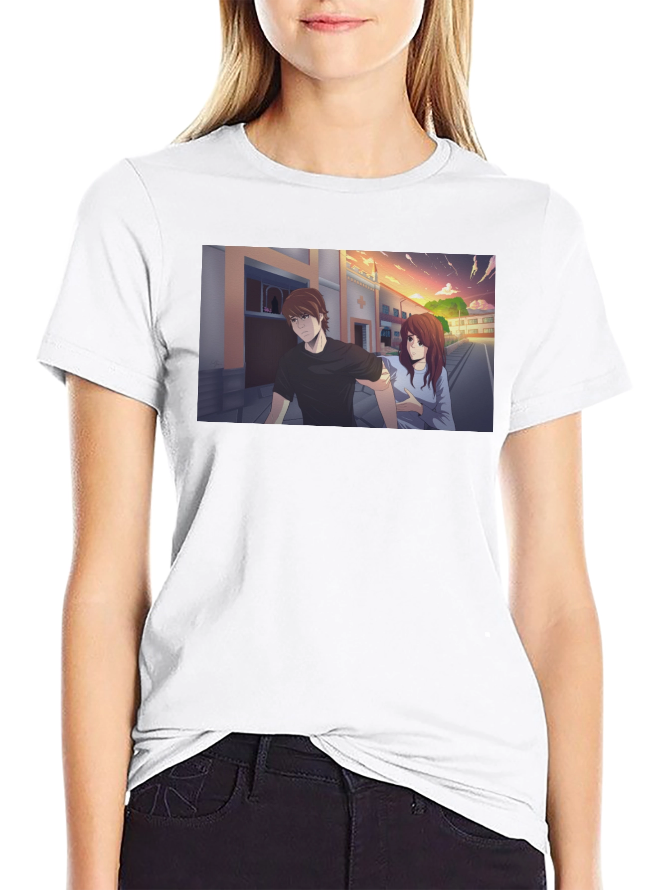 Anime Couple Graphic Black T-Shirt
