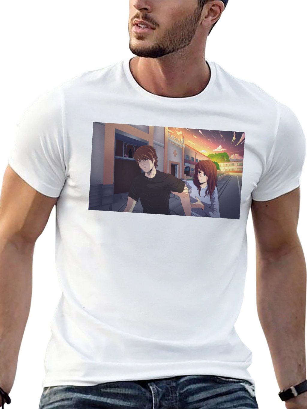 Anime Couple Graphic Black T-Shirt
