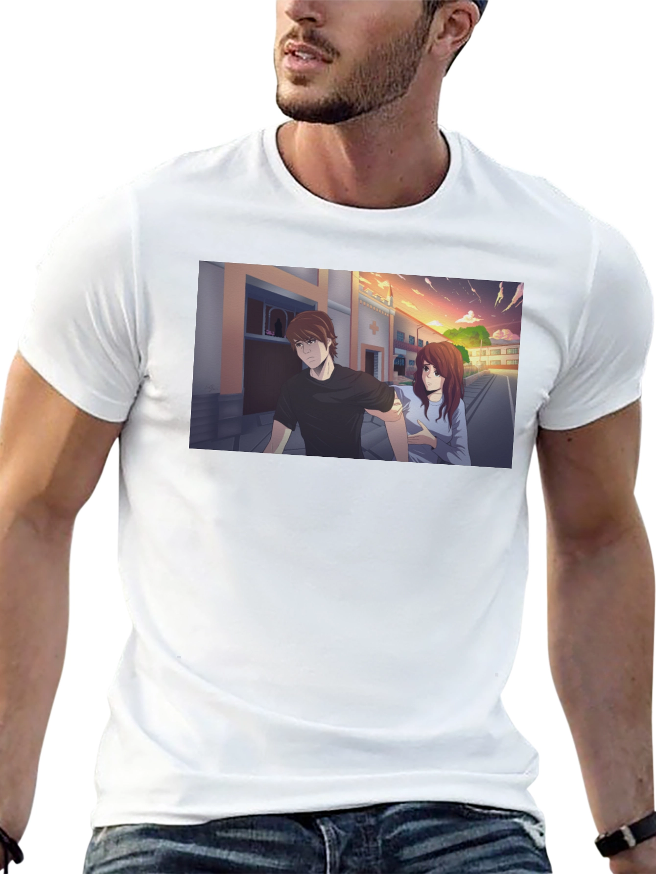 Anime Couple Graphic Black T-Shirt