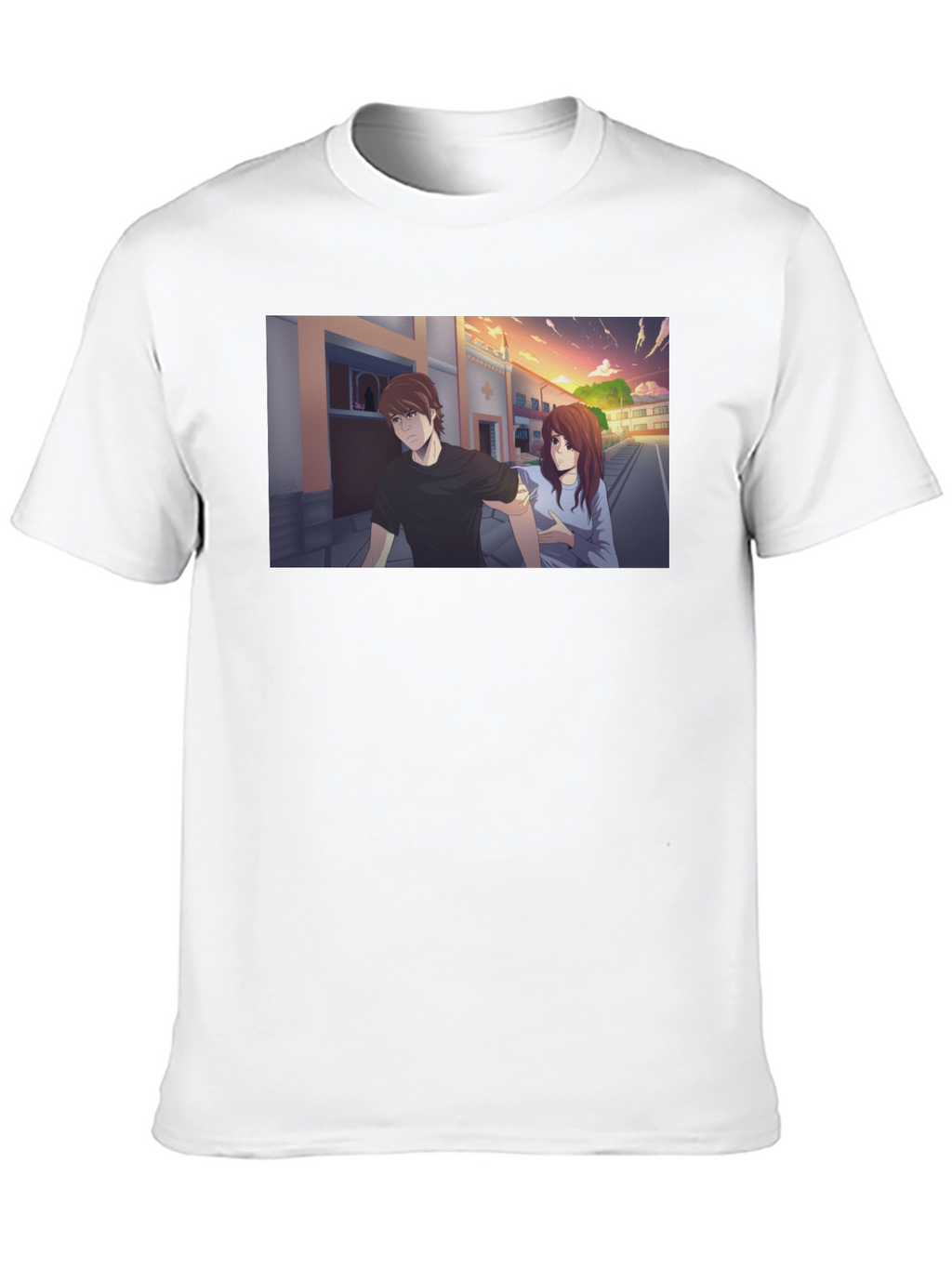 Anime Couple Graphic Black T-Shirt