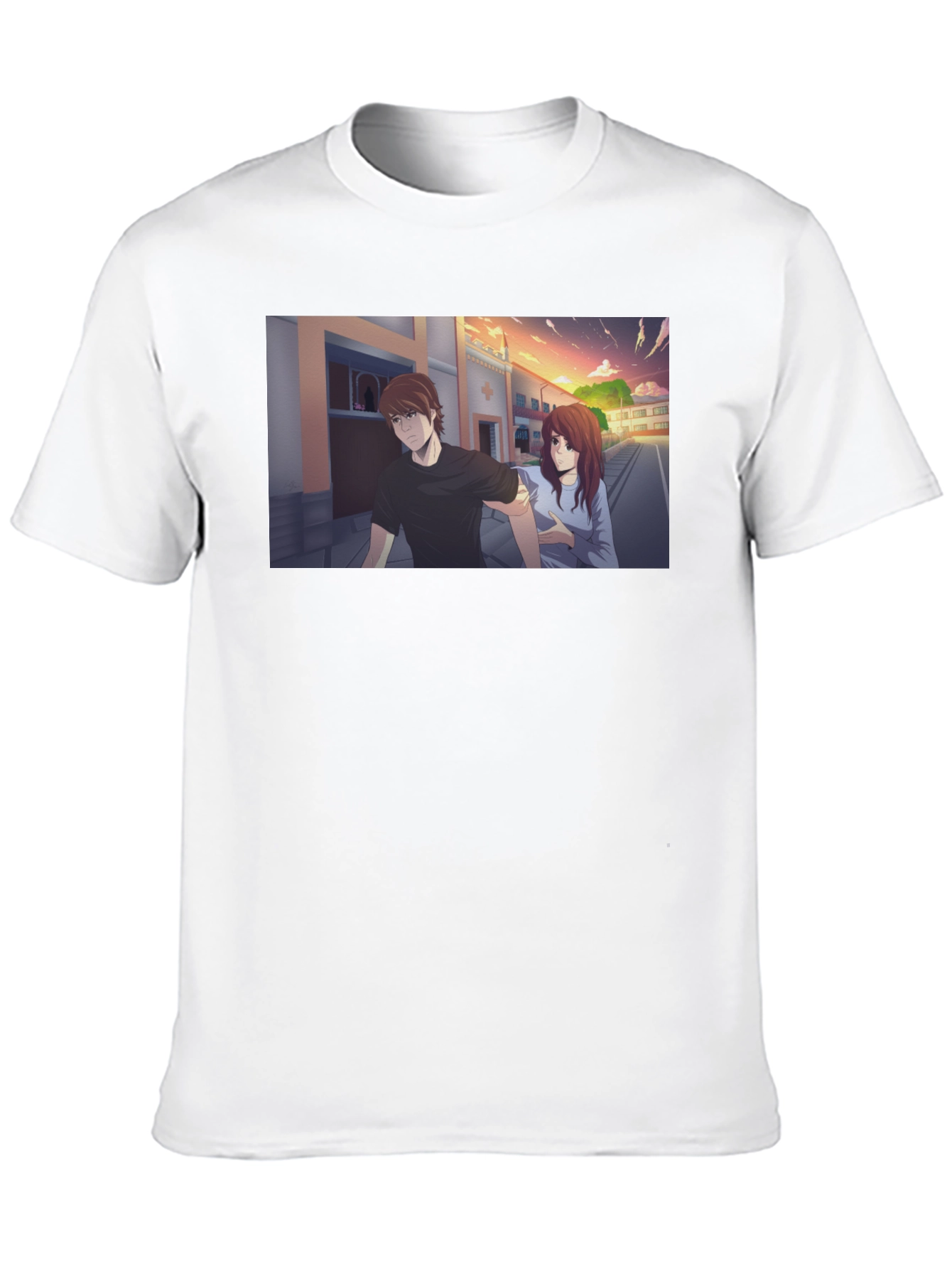 Anime Couple Graphic Black T-Shirt