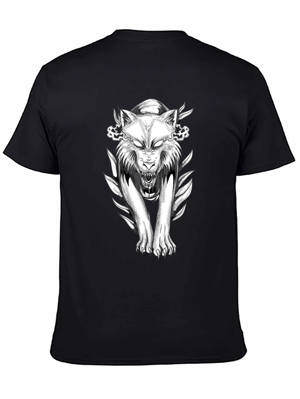 Black T-Shirt with Wolf Graphic