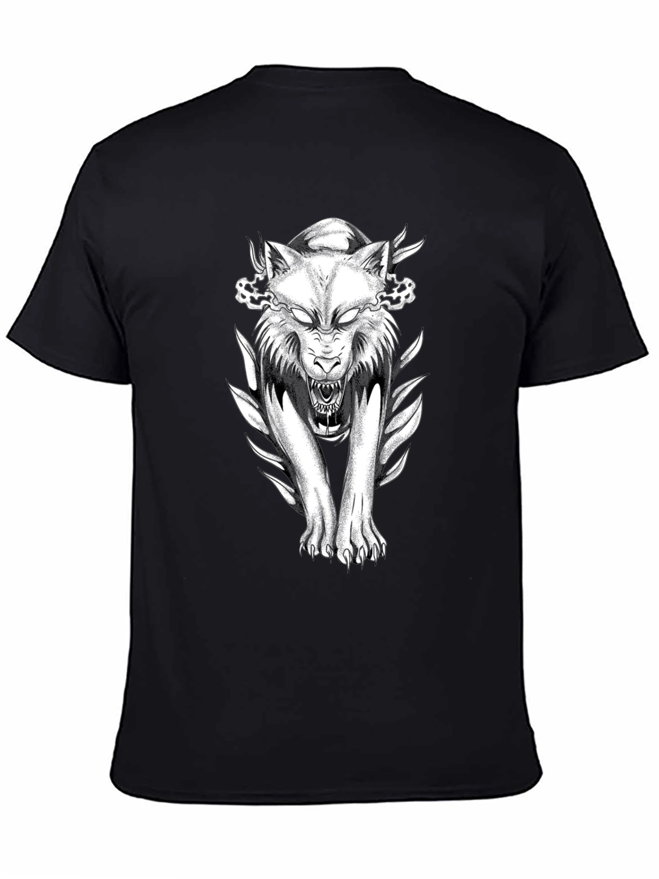 Black T-Shirt with Wolf Graphic