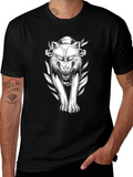 Black T-Shirt with Wolf Graphic