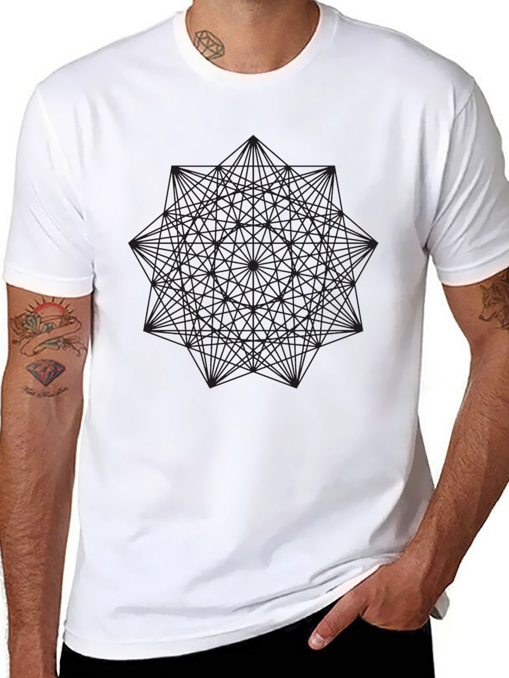 Geometric Line Art Black T-Shirt