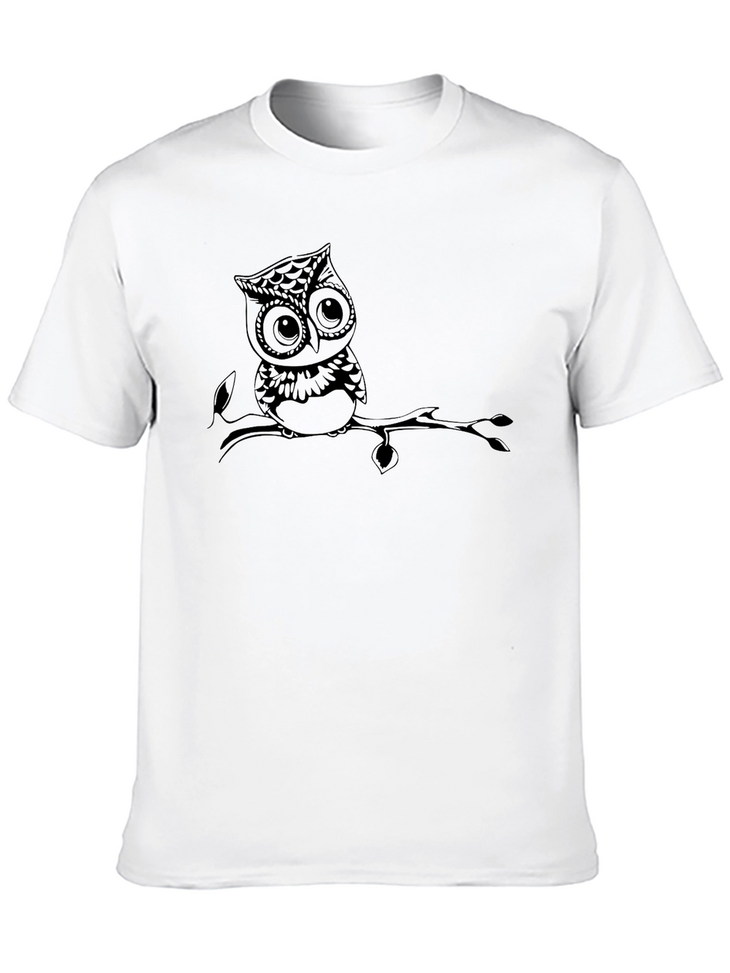 Owl on Branch Black T-Shirt