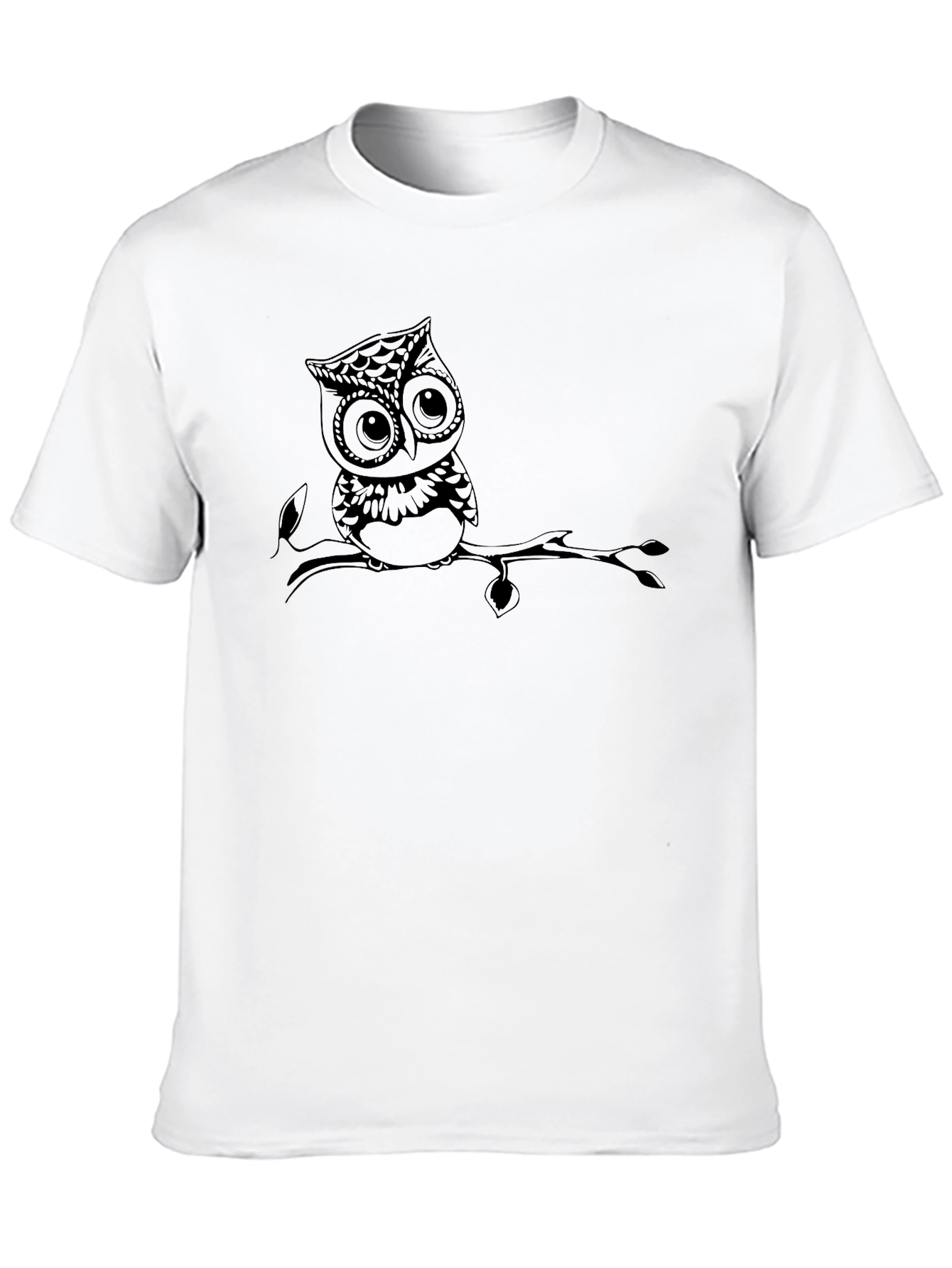 Owl on Branch Black T-Shirt
