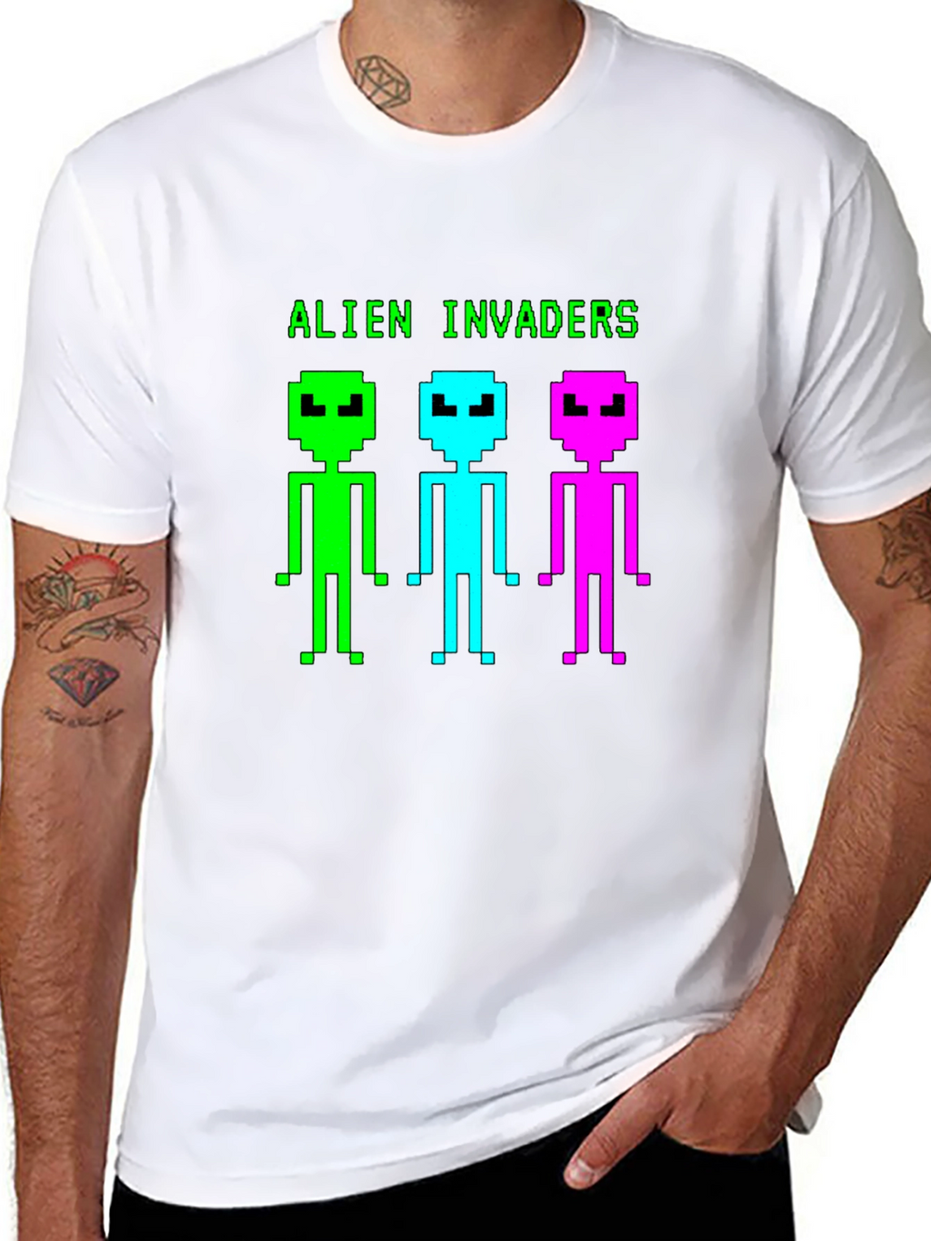 Alien Invaders Retro Pixel Art Black T-Shirt