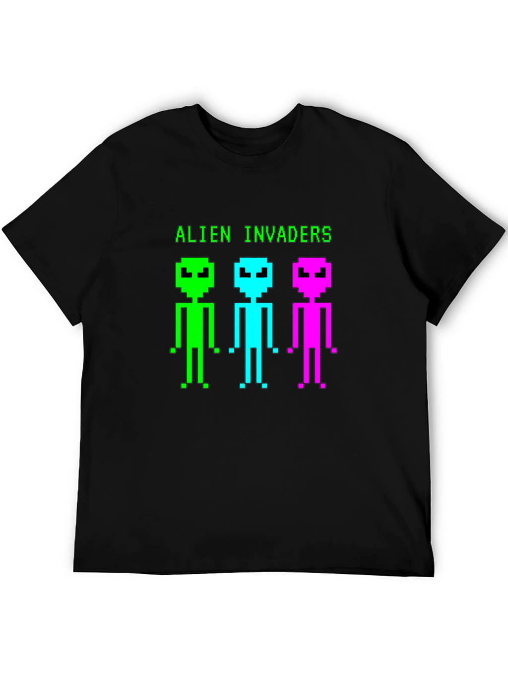 Alien Invaders Retro Pixel Art Black T-Shirt