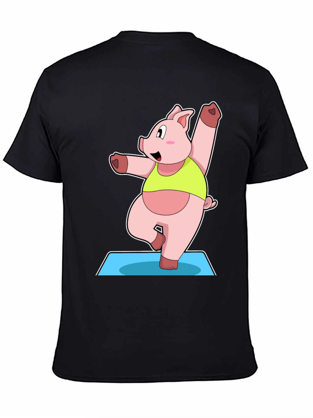 Yoga Pig Black T-Shirt - Funny Cartoon Animal Tee