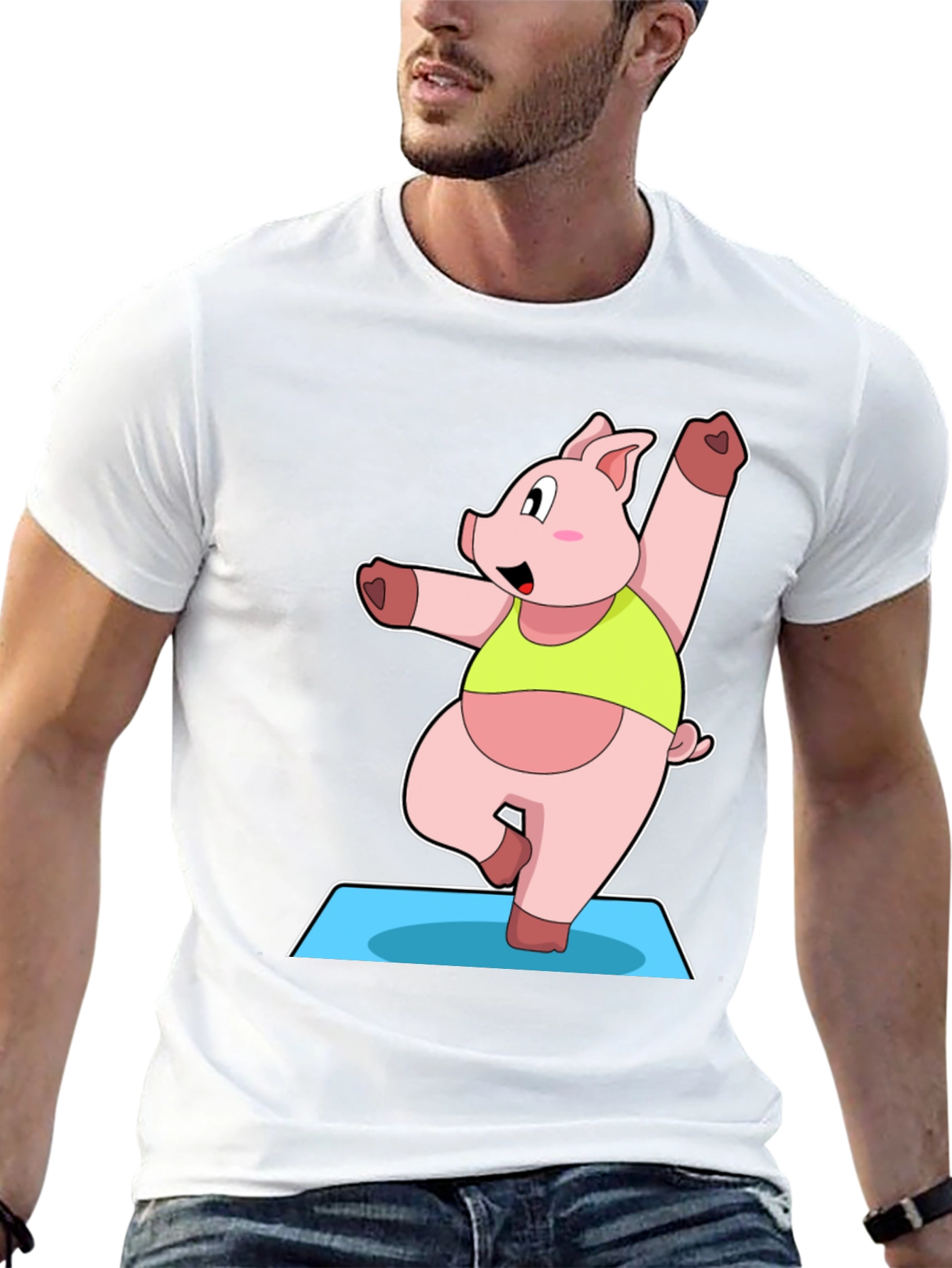 Yoga Pig Black T-Shirt - Funny Cartoon Animal Tee
