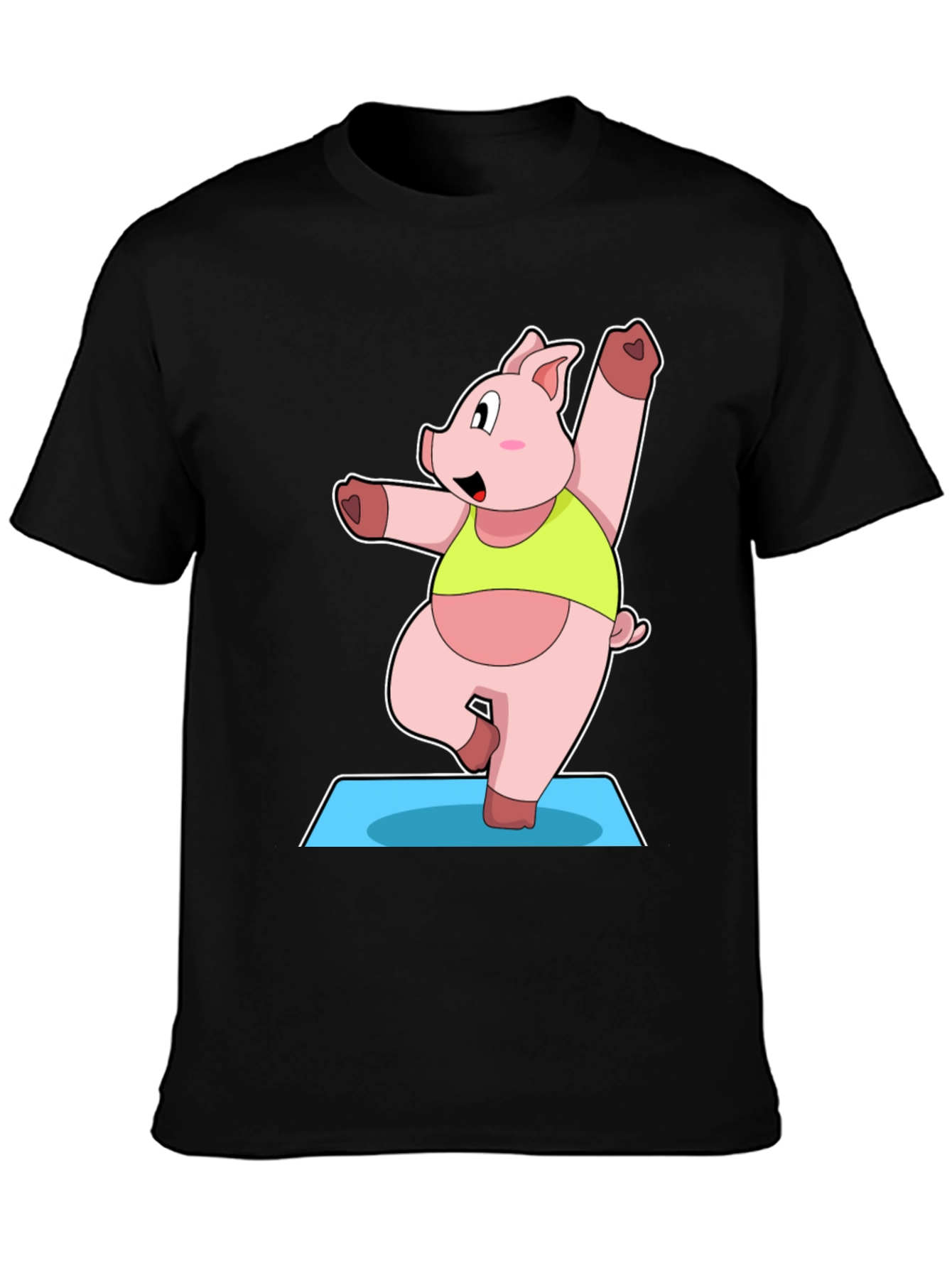 Yoga Pig Black T-Shirt - Funny Cartoon Animal Tee
