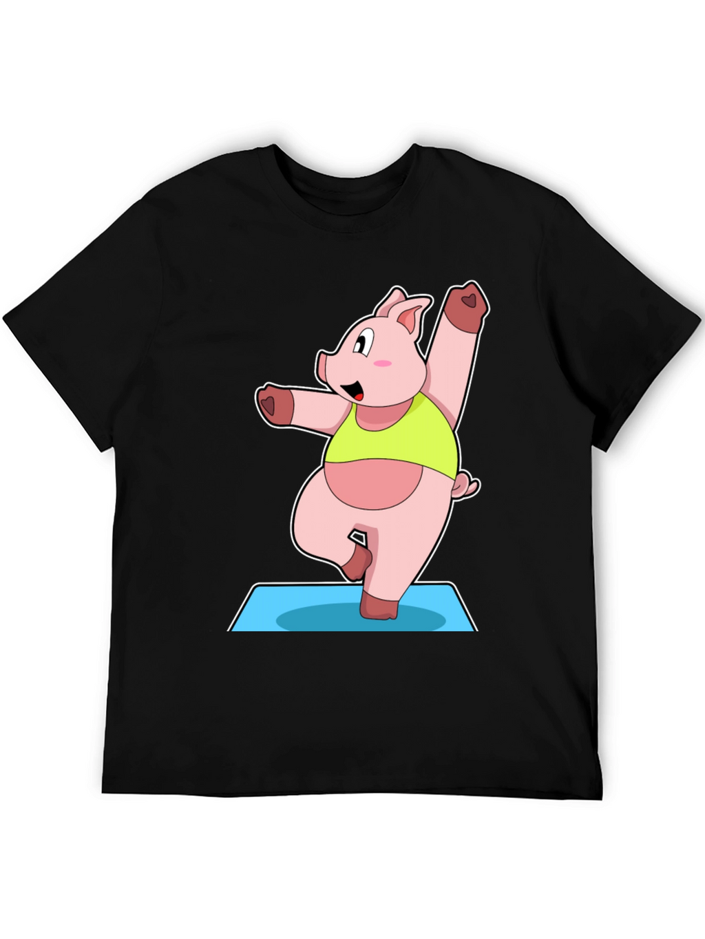 Yoga Pig Black T-Shirt - Funny Cartoon Animal Tee