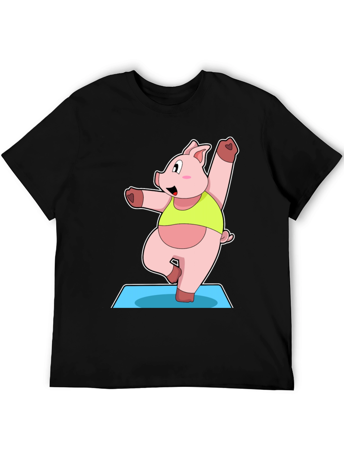 Yoga Pig Black T-Shirt - Funny Cartoon Animal Tee
