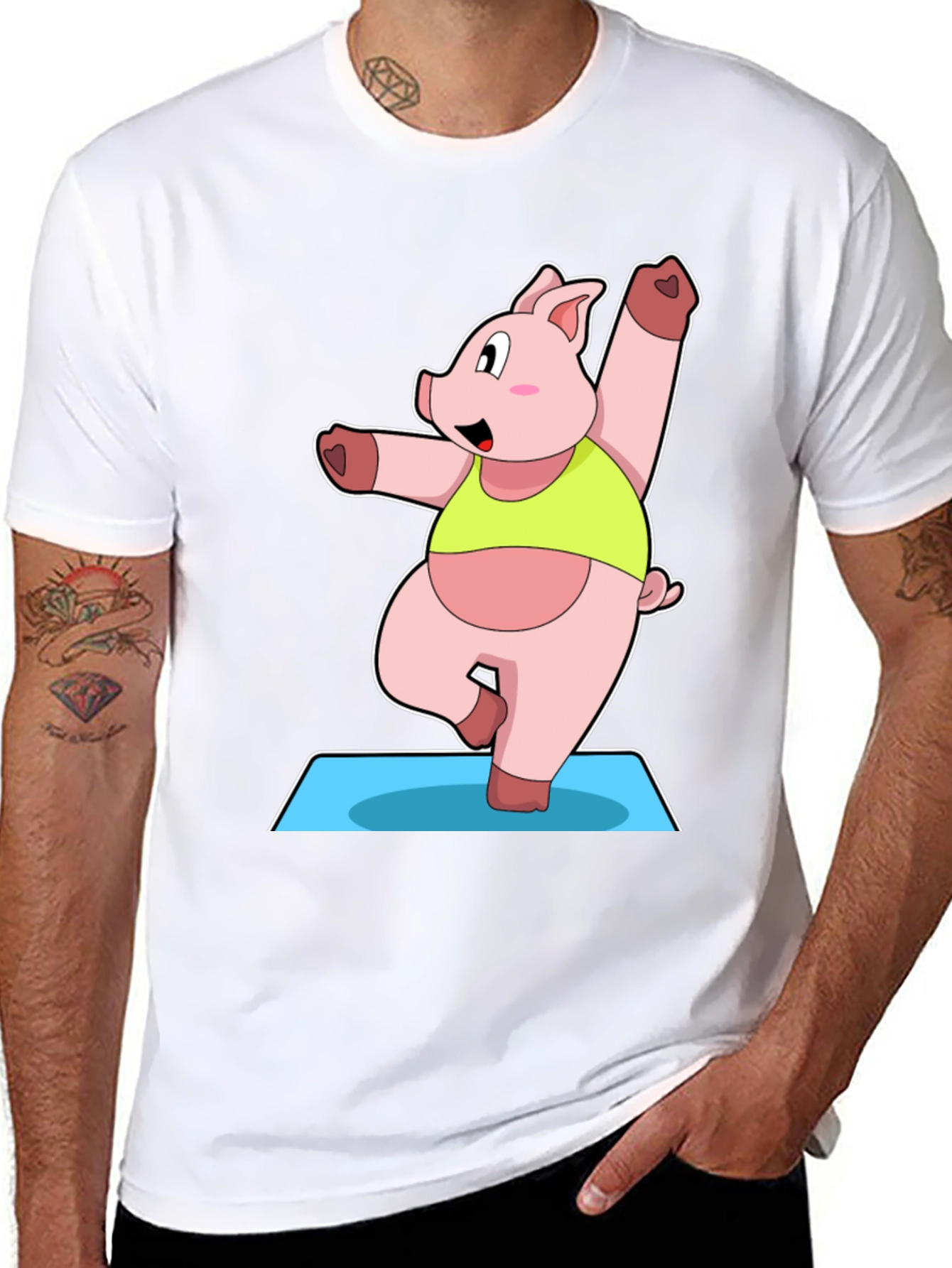 Yoga Pig Black T-Shirt - Funny Cartoon Animal Tee