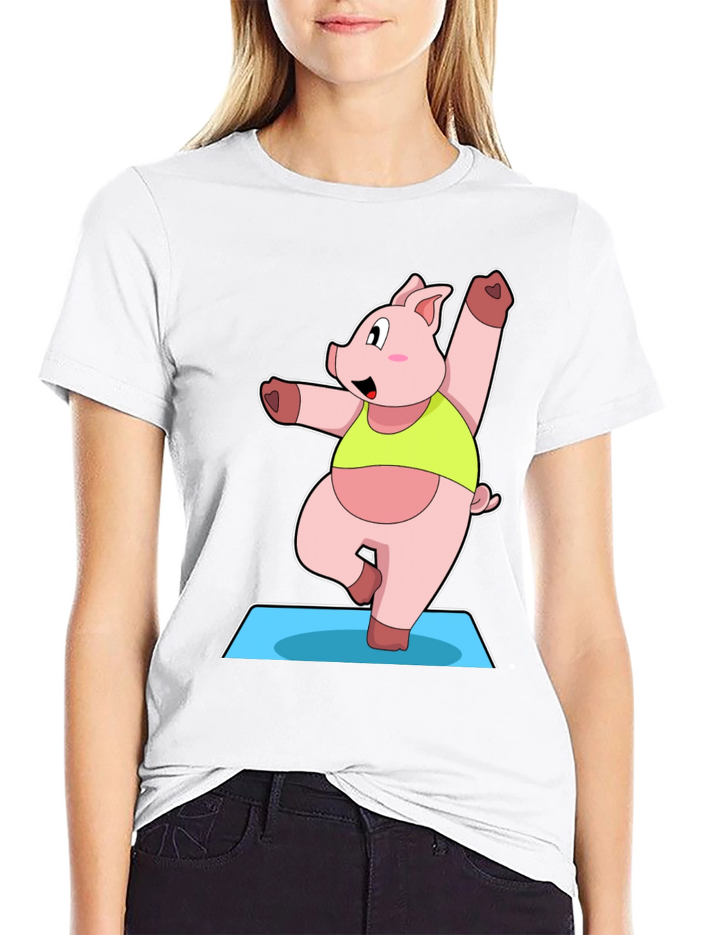 Yoga Pig Black T-Shirt - Funny Cartoon Animal Tee