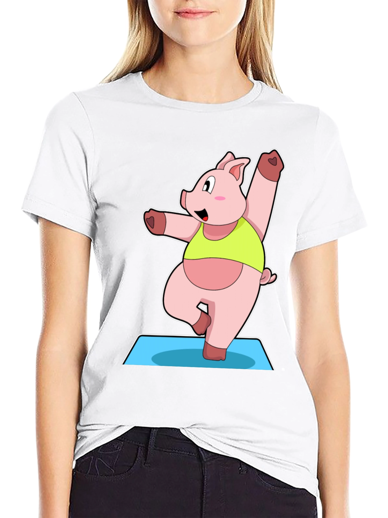 Yoga Pig Black T-Shirt - Funny Cartoon Animal Tee