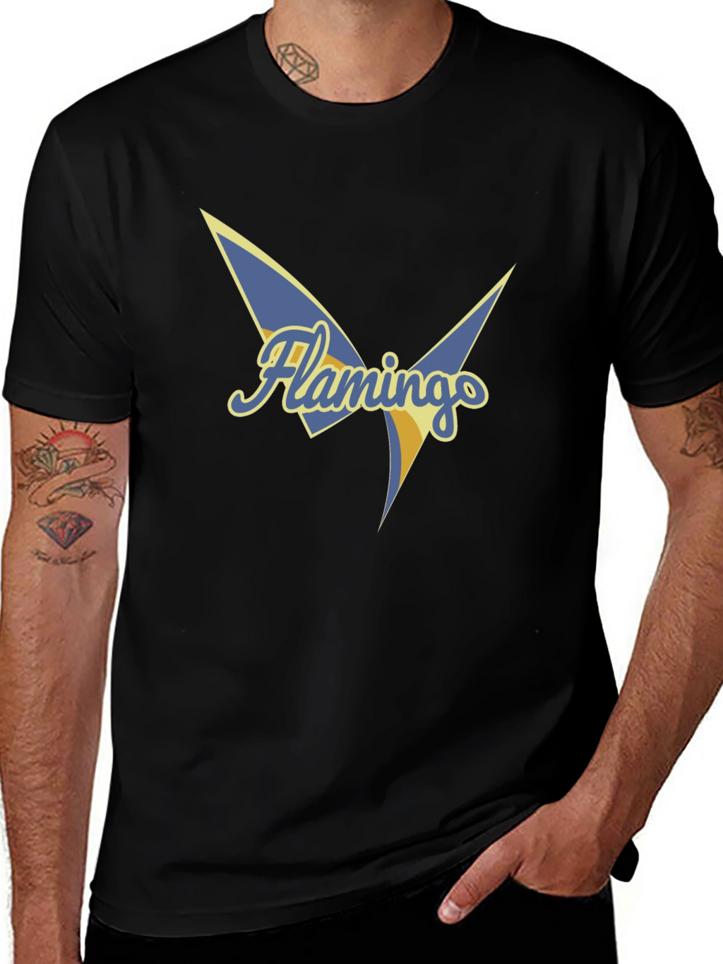 Flamingos Graphic Tee - Black Cotton Casual Shirt