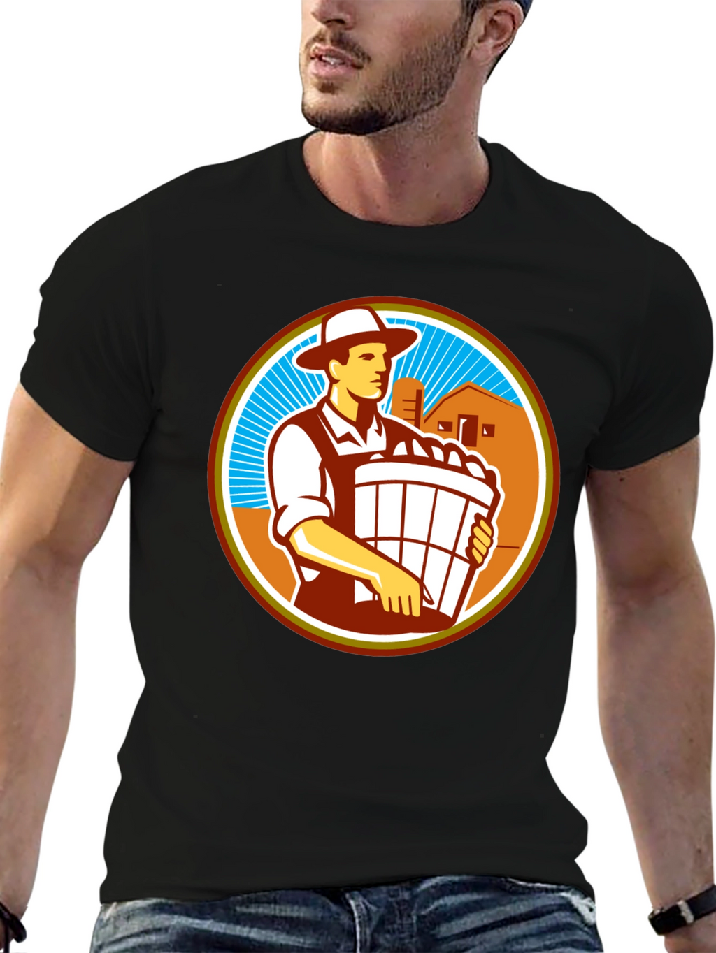 Retro Farmer Circle Graphic T-Shirt