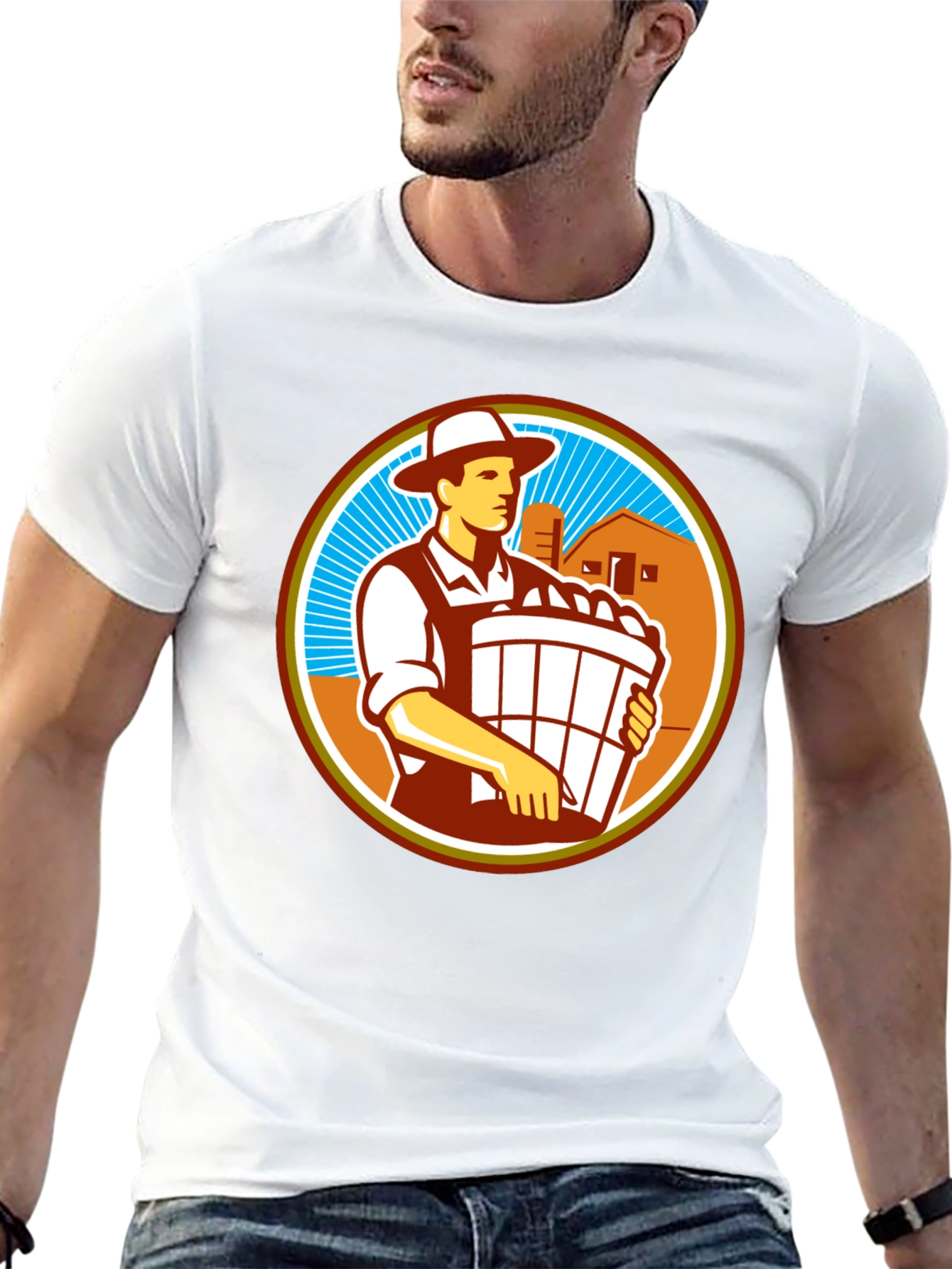 Retro Farmer Circle Graphic T-Shirt
