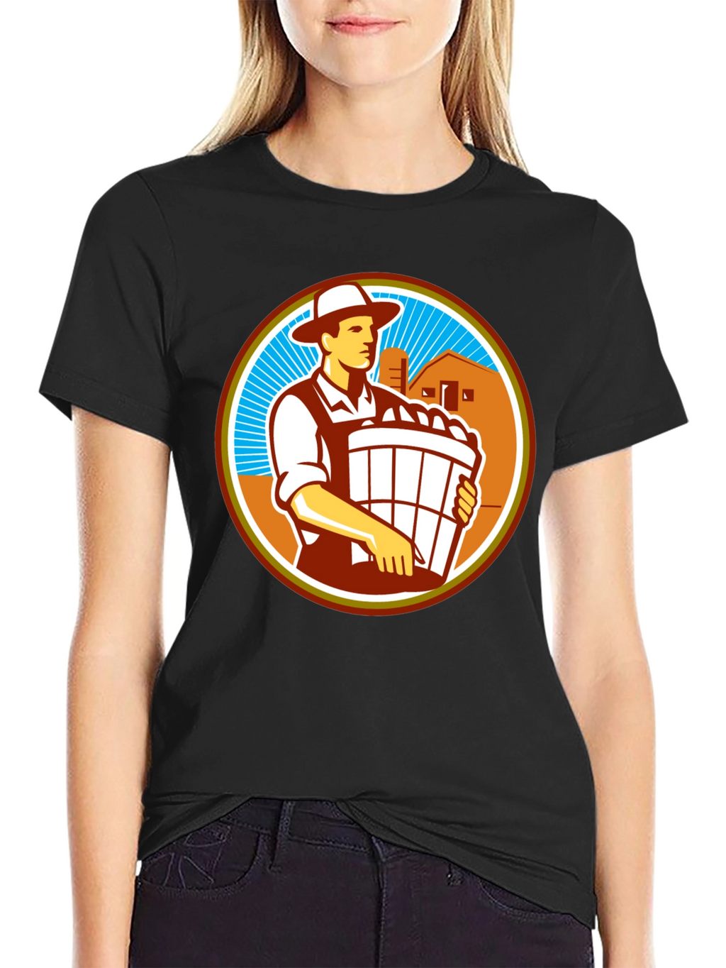 Retro Farmer Circle Graphic T-Shirt