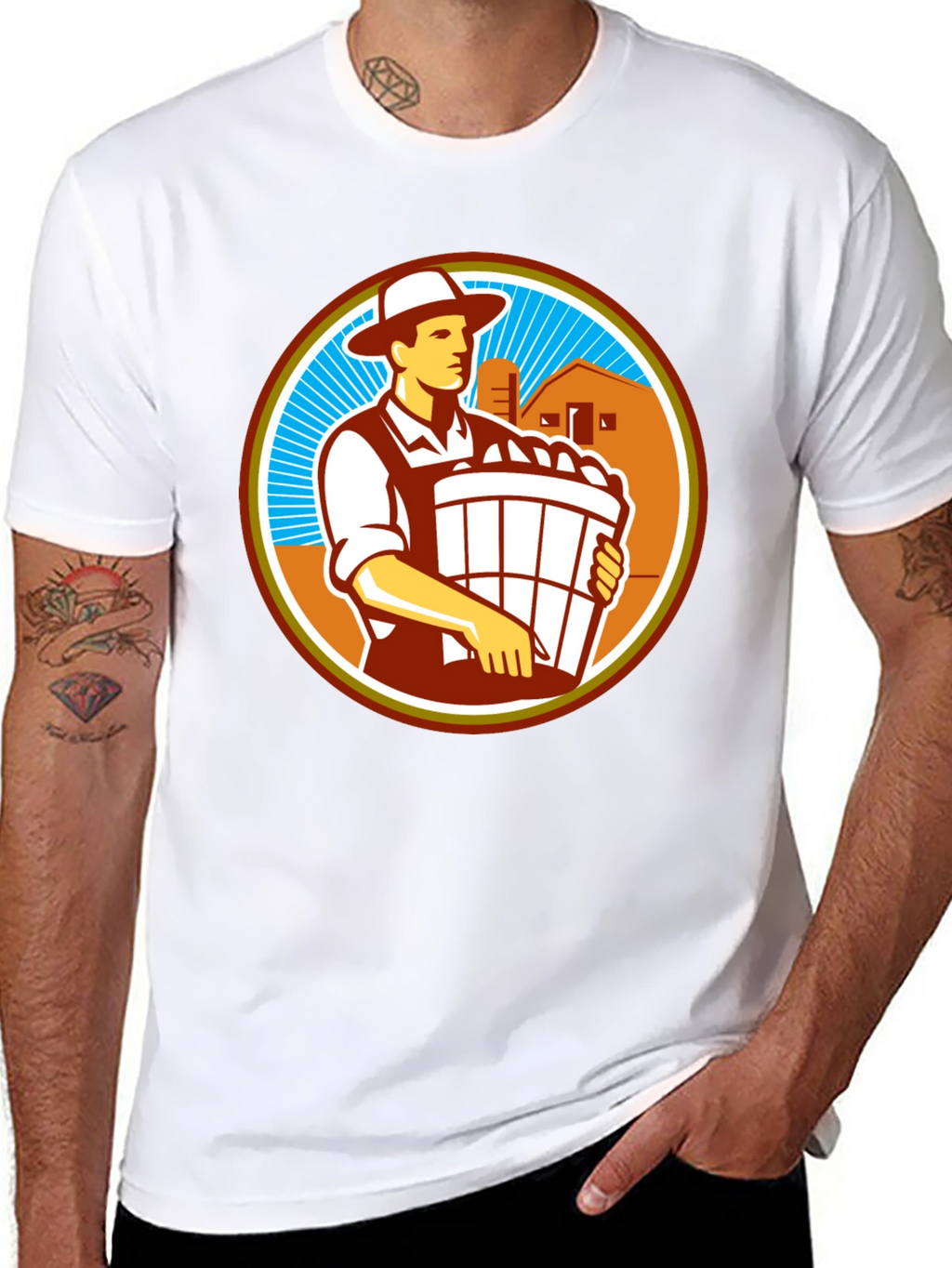 Retro Farmer Circle Graphic T-Shirt
